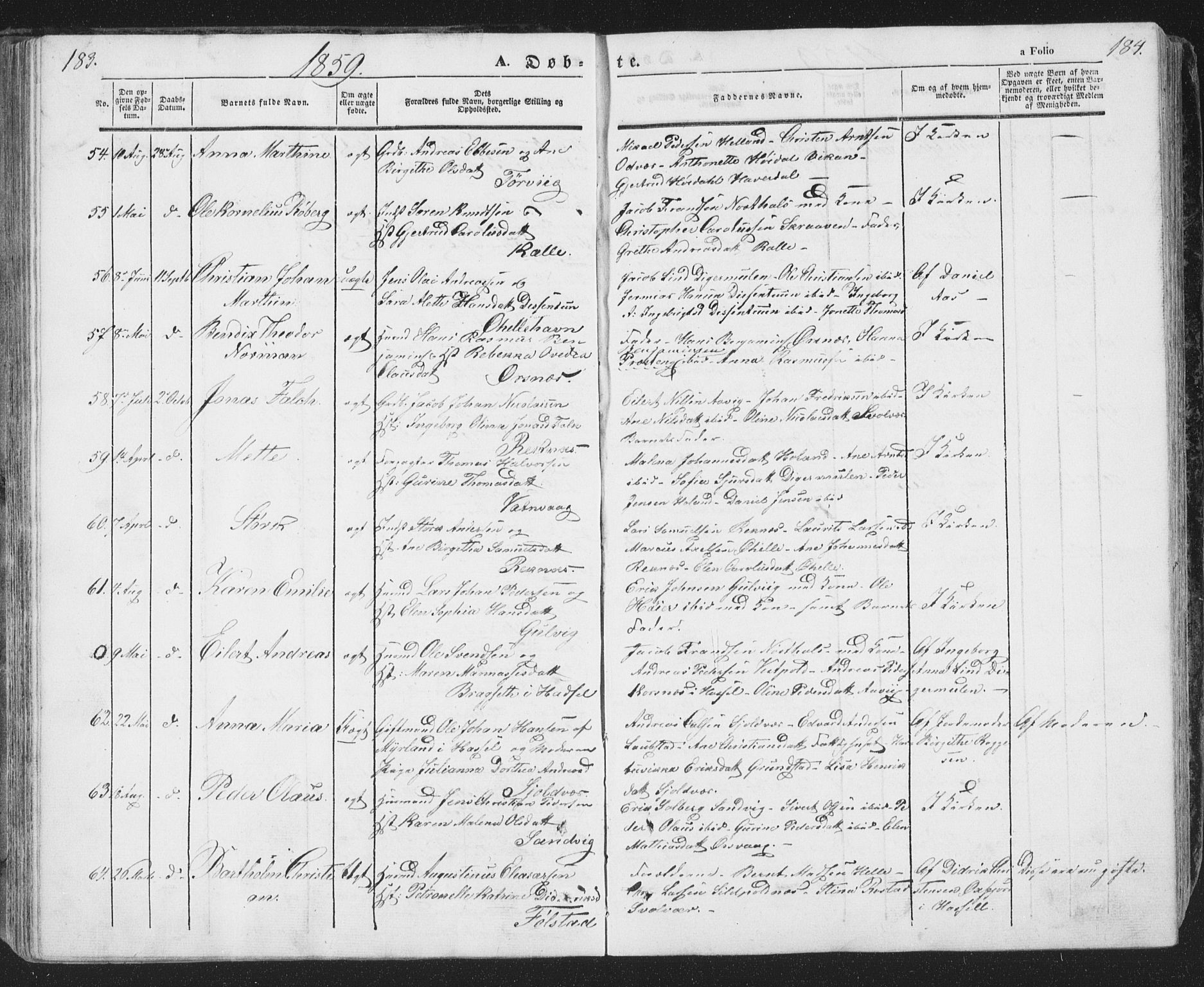 Ministerialprotokoller, klokkerbøker og fødselsregistre - Nordland, SAT/A-1459/874/L1072: Parish register (copy) no. 874C01, 1843-1859, p. 183-184