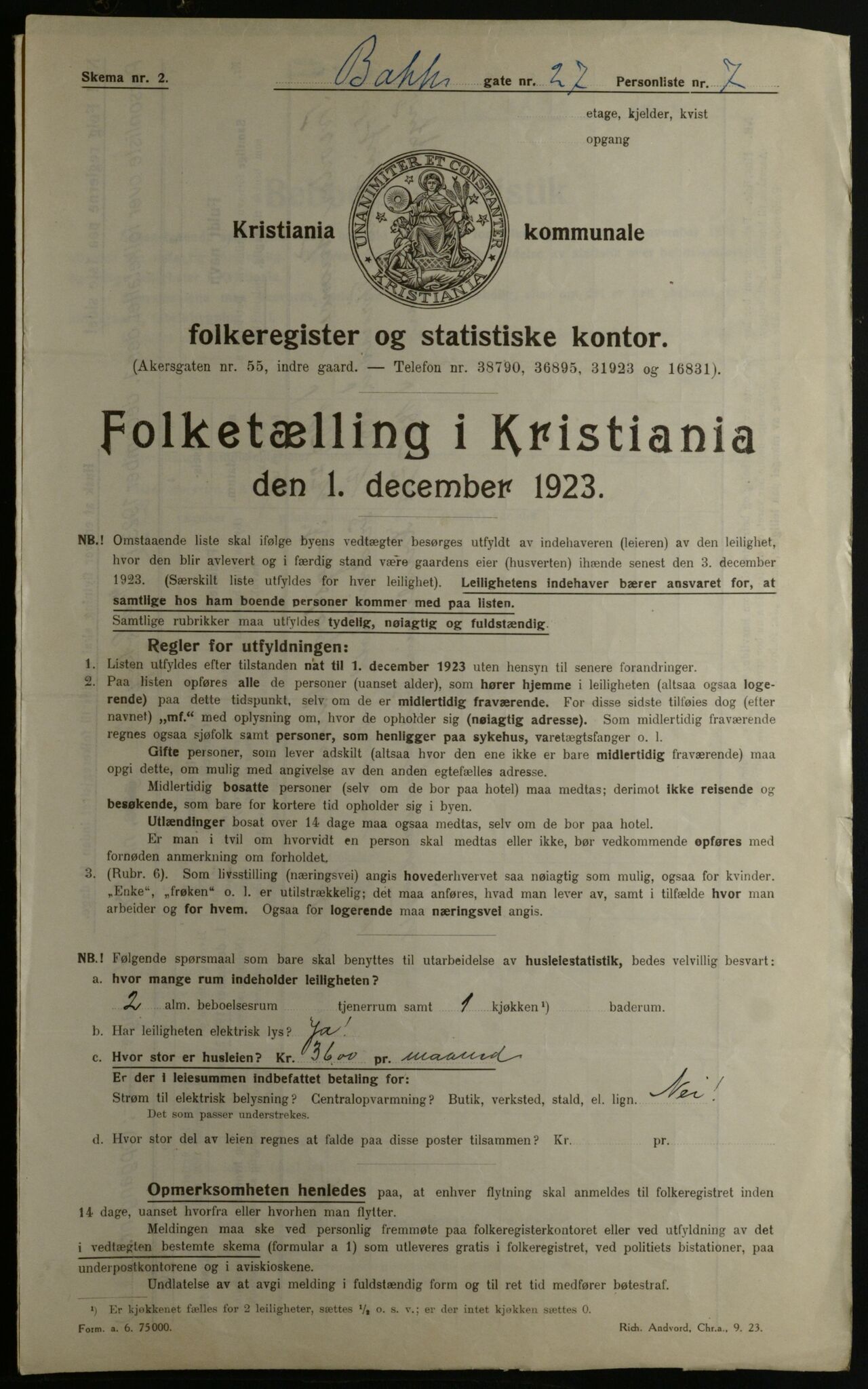 OBA, Municipal Census 1923 for Kristiania, 1923, p. 3611