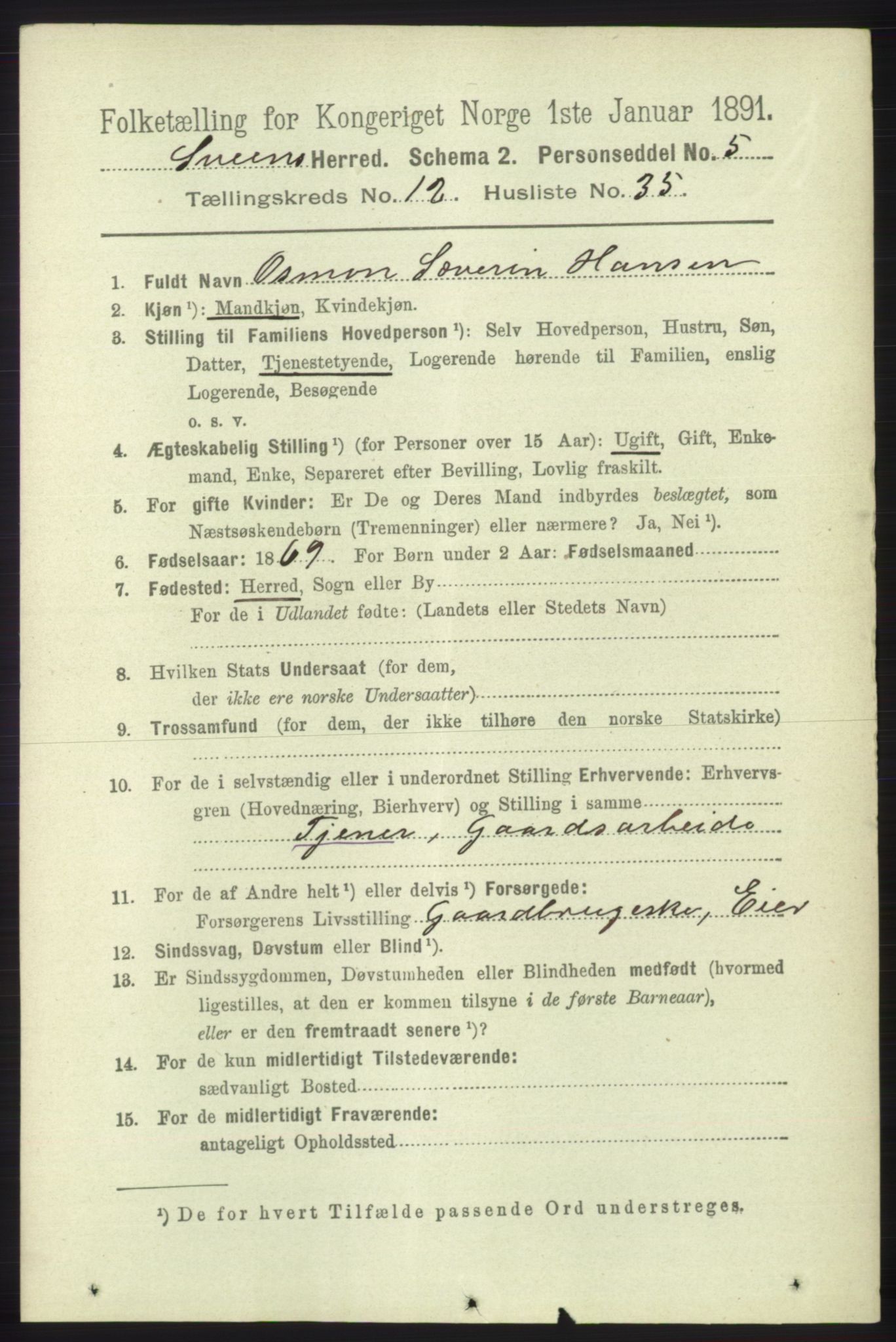 RA, 1891 census for 1216 Sveio, 1891, p. 3609