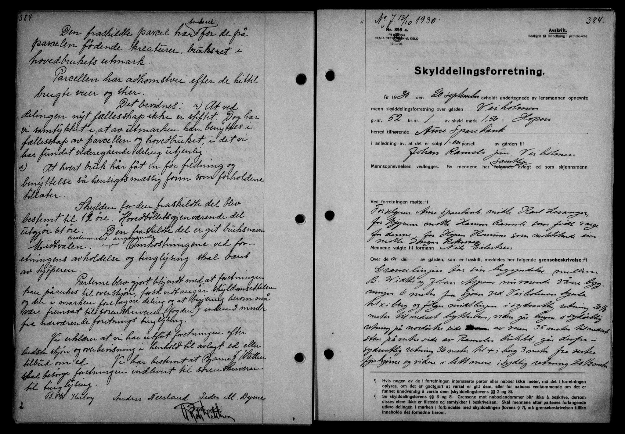 Nordmøre sorenskriveri, AV/SAT-A-4132/1/2/2Ca/L0070: Mortgage book no. 60, 1930-1930, Deed date: 13.10.1930