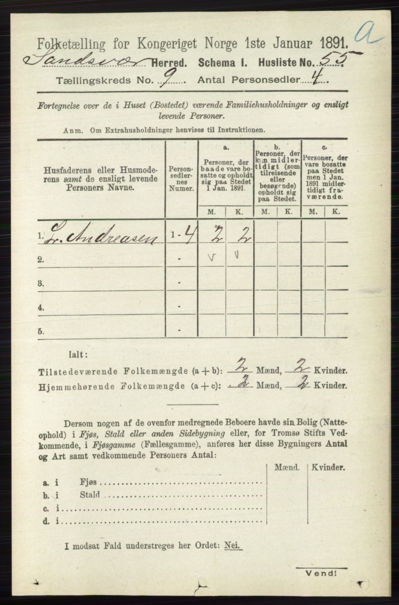 RA, 1891 census for 0629 Sandsvær, 1891, p. 4417