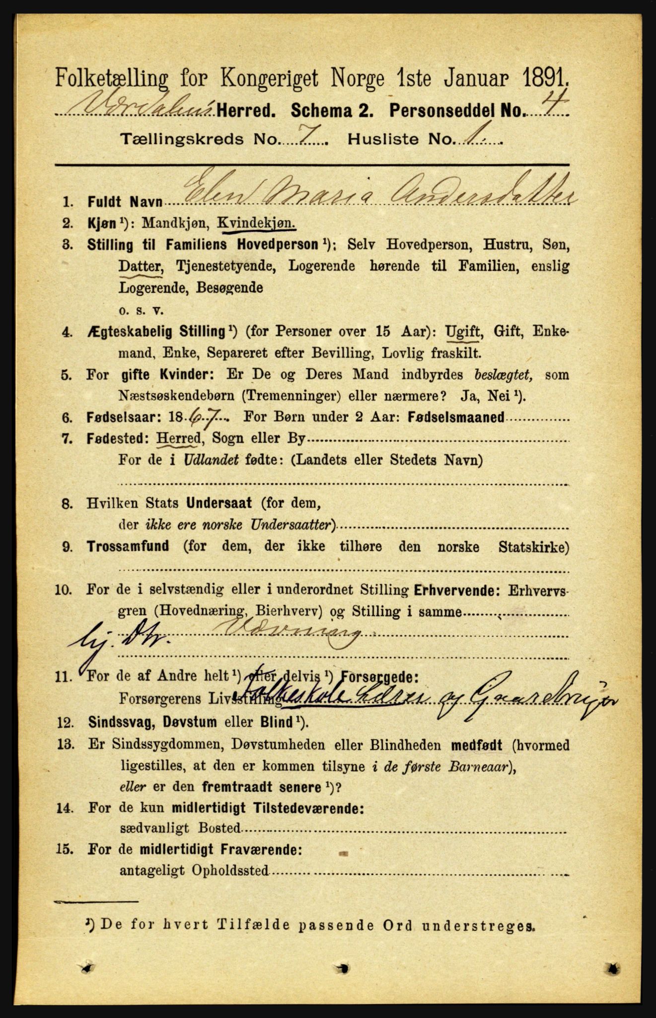 RA, 1891 census for 1721 Verdal, 1891, p. 3986