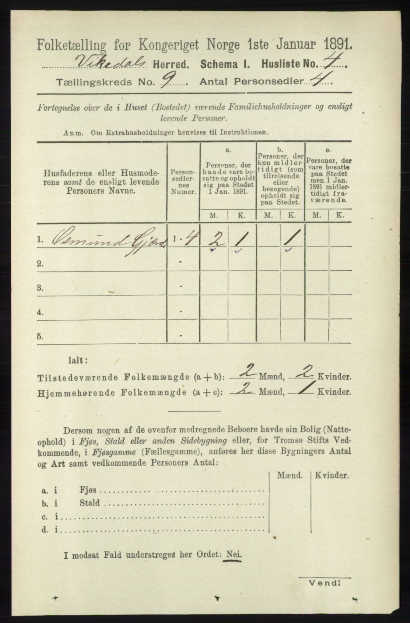 RA, 1891 census for 1157 Vikedal, 1891, p. 2347