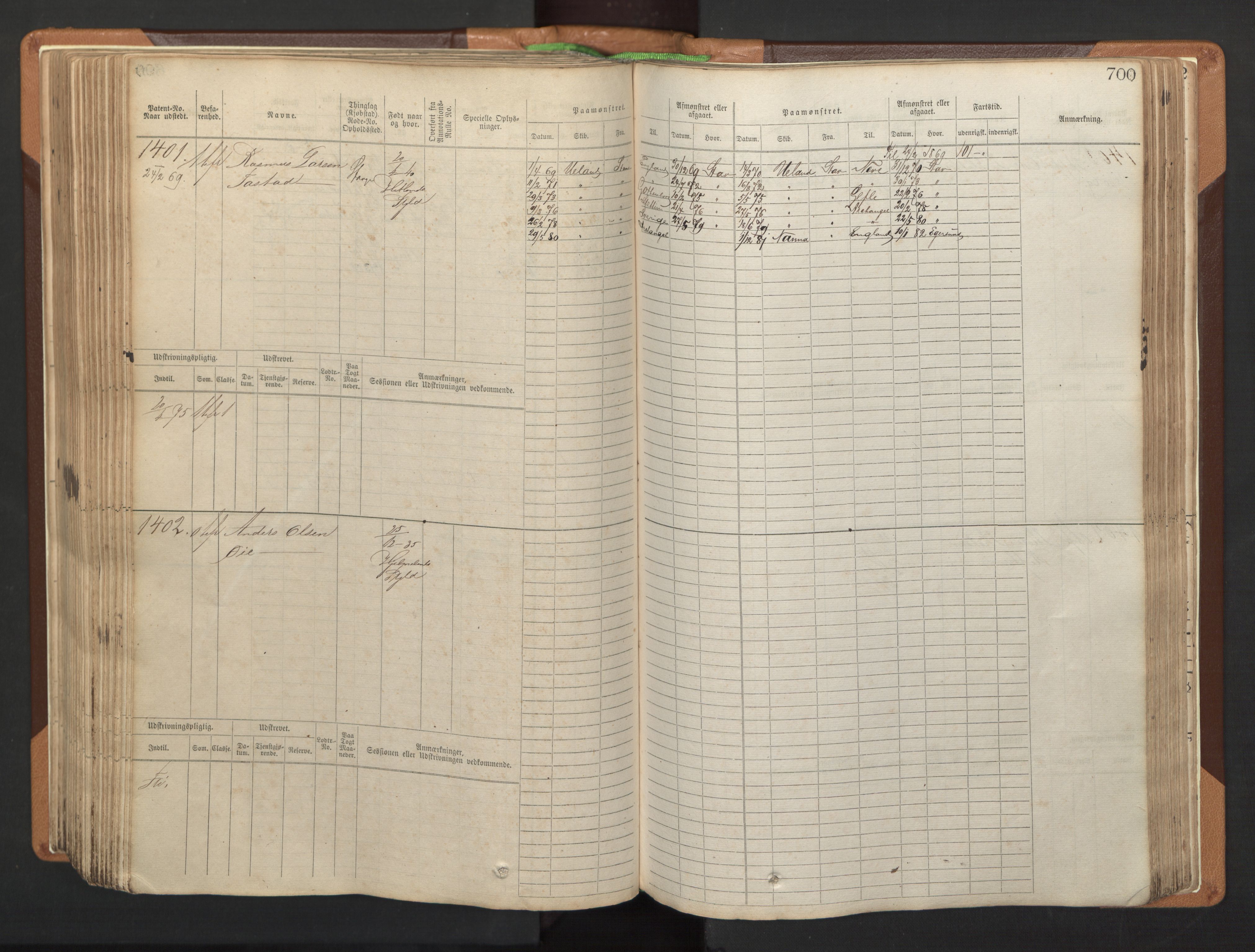 Stavanger sjømannskontor, SAST/A-102006/F/Fb/Fbb/L0005: Sjøfartshovedrulle, patentnr. 793-1606 (del 2), 1869-1880, p. 312