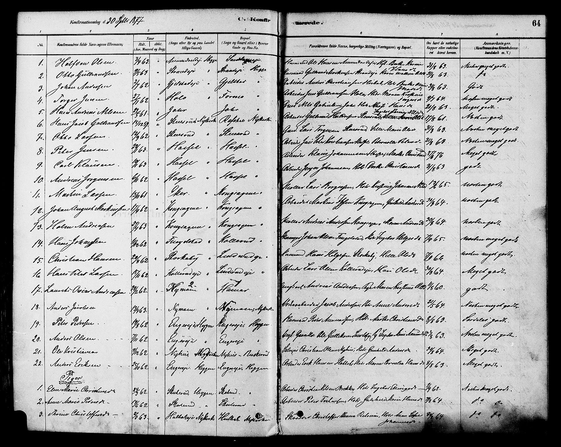 Modum kirkebøker, SAKO/A-234/F/Fa/L0015: Parish register (official) no. 15 /1, 1877-1889, p. 64