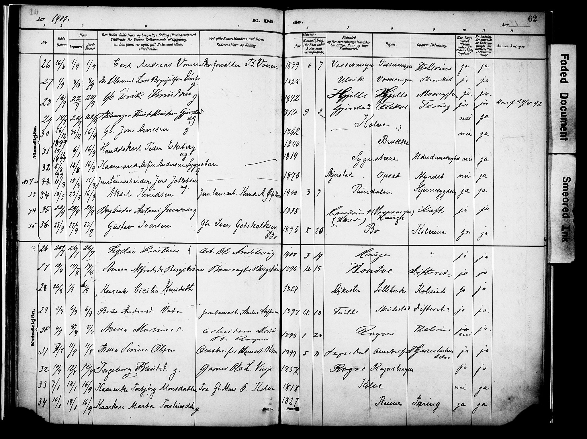 Voss sokneprestembete, AV/SAB-A-79001/H/Haa: Parish register (official) no. A 22, 1887-1909, p. 62