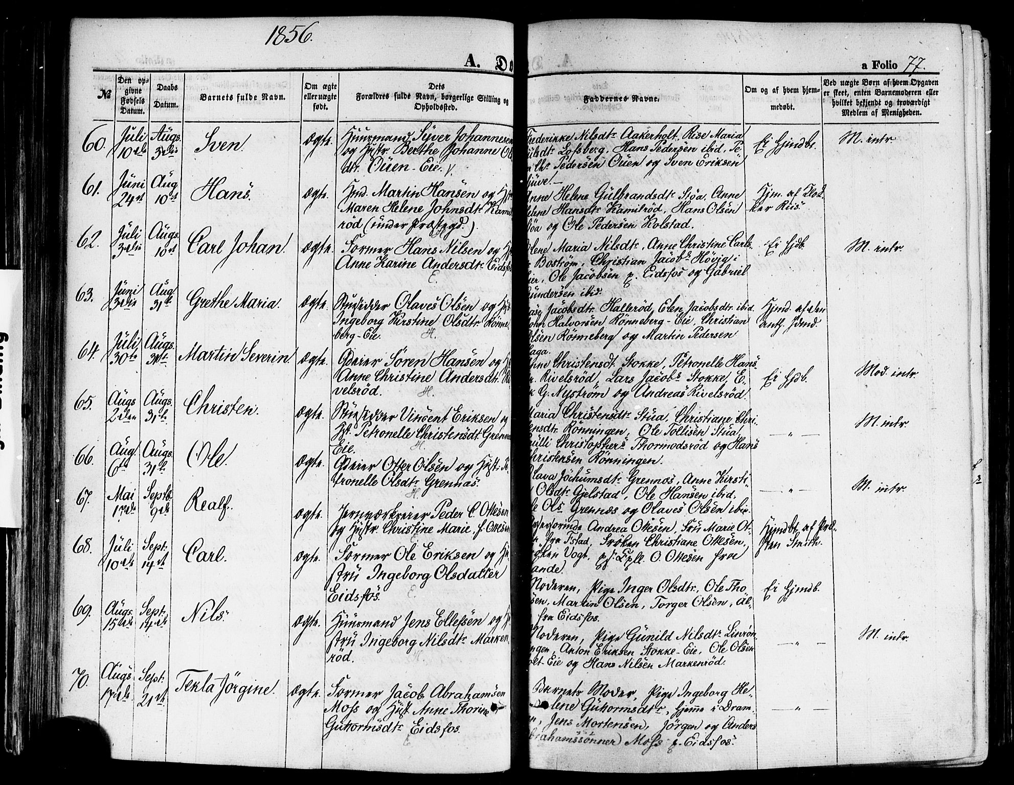 Hof kirkebøker, SAKO/A-64/F/Fa/L0006: Parish register (official) no. I 6, 1851-1877, p. 77