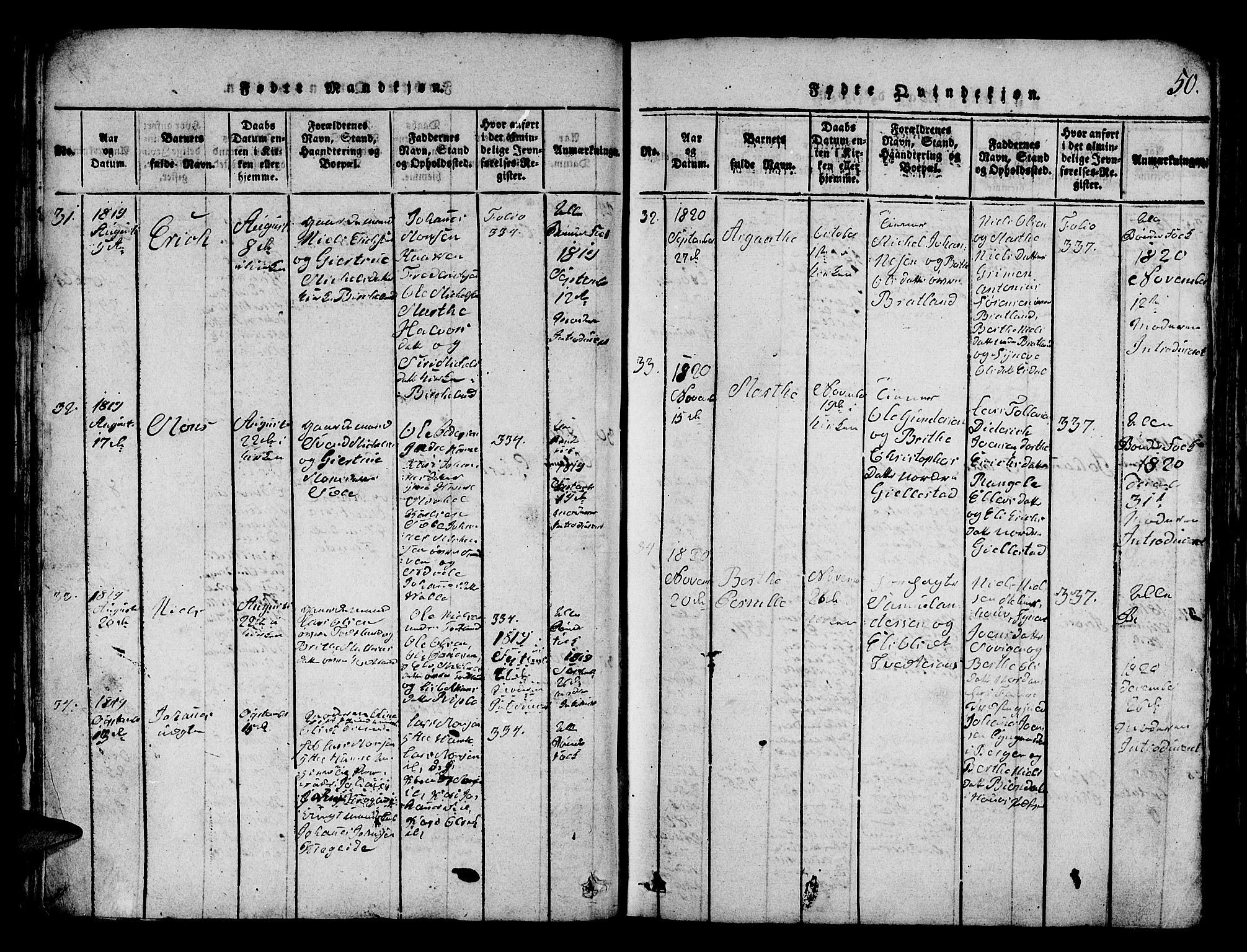 Fana Sokneprestembete, AV/SAB-A-75101/H/Hab/Haba/L0001: Parish register (copy) no. A 1, 1816-1836, p. 50