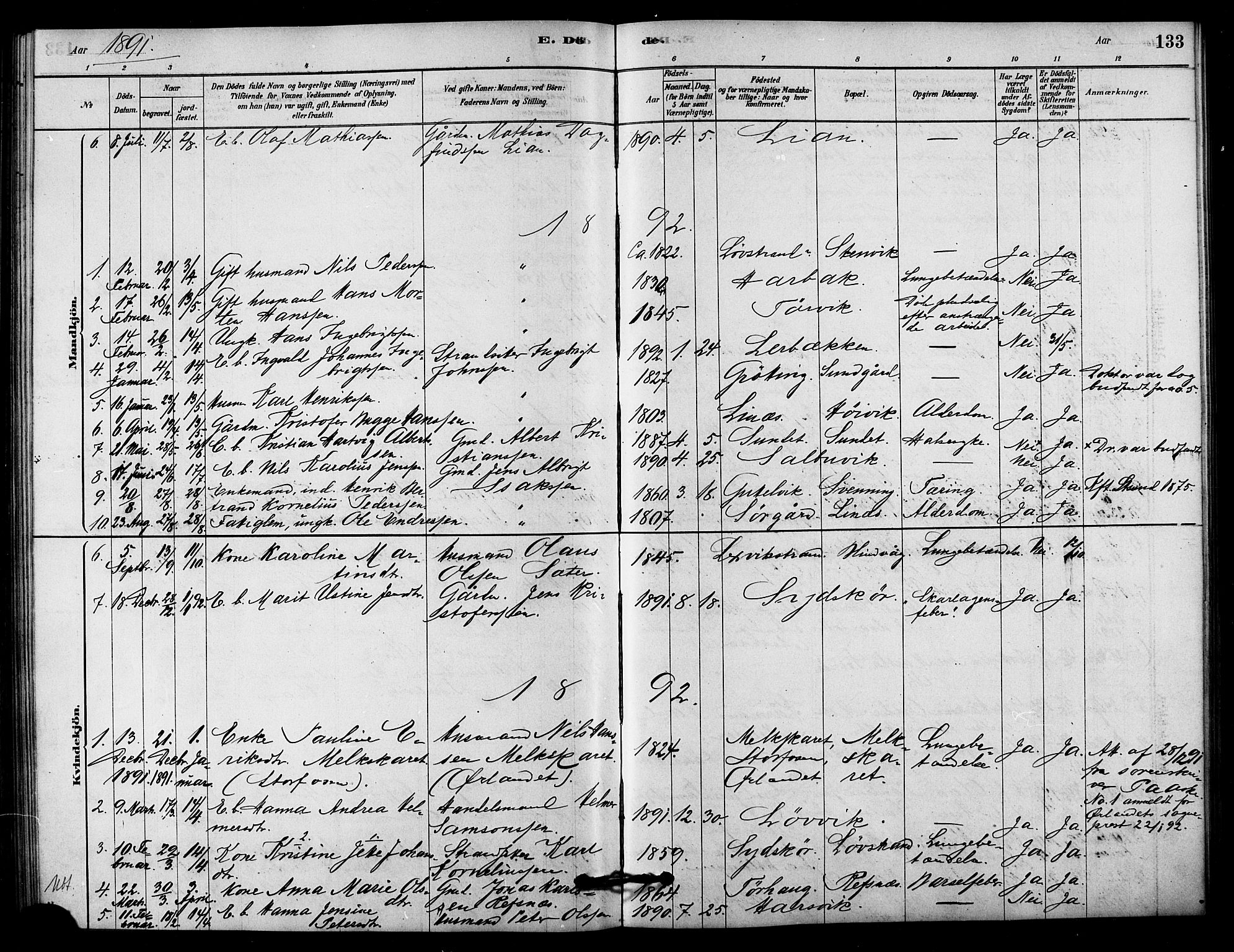 Ministerialprotokoller, klokkerbøker og fødselsregistre - Sør-Trøndelag, SAT/A-1456/656/L0692: Parish register (official) no. 656A01, 1879-1893, p. 133