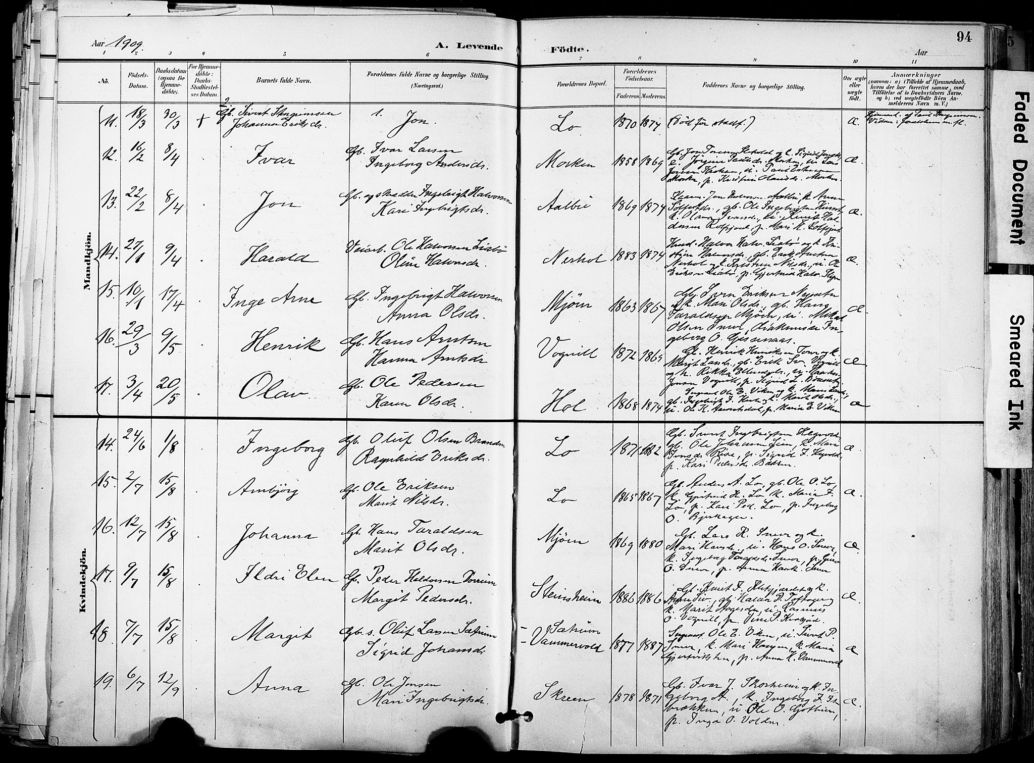 Ministerialprotokoller, klokkerbøker og fødselsregistre - Sør-Trøndelag, AV/SAT-A-1456/678/L0902: Parish register (official) no. 678A11, 1895-1911, p. 94