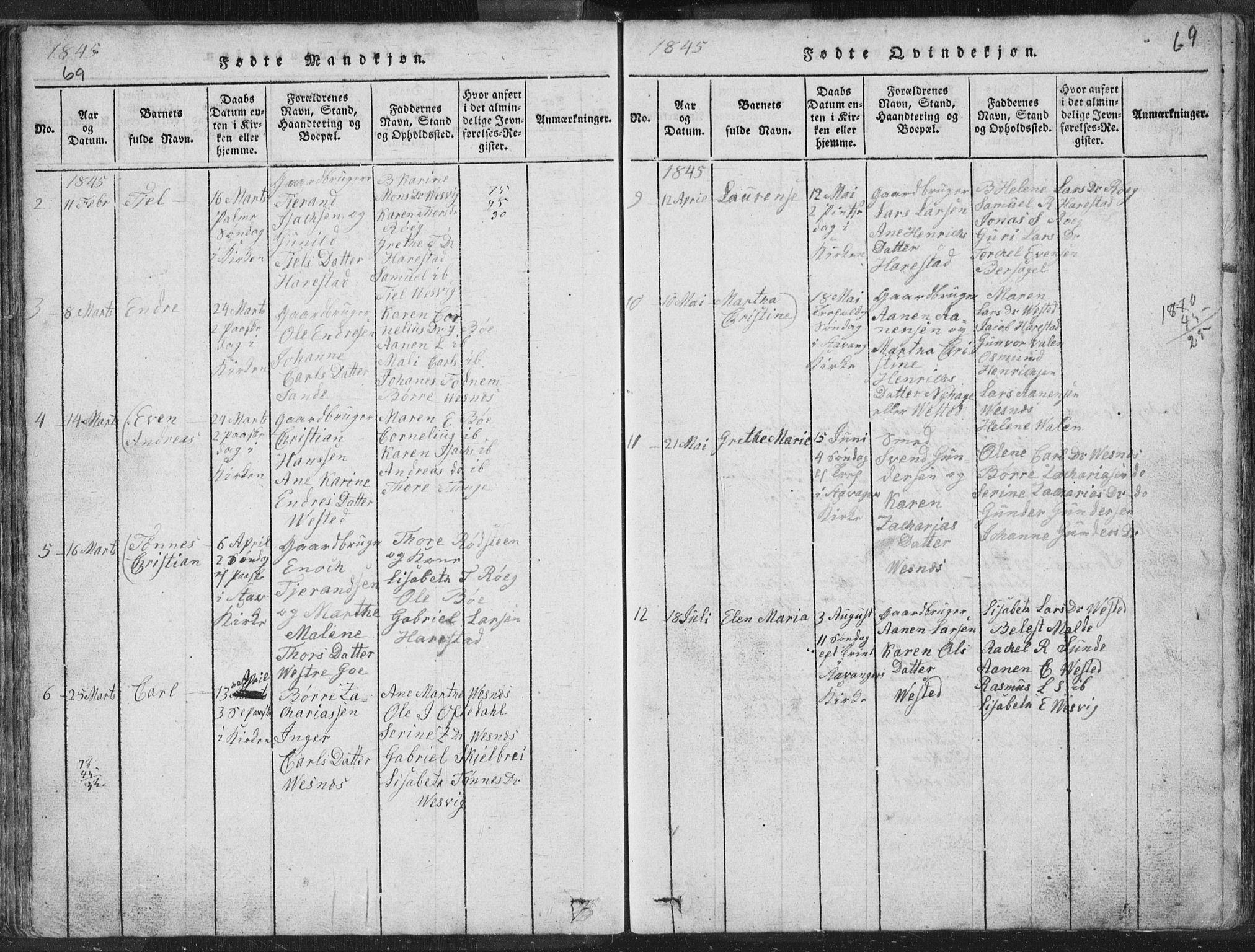 Hetland sokneprestkontor, SAST/A-101826/30/30BA/L0001: Parish register (official) no. A 1, 1816-1856, p. 69