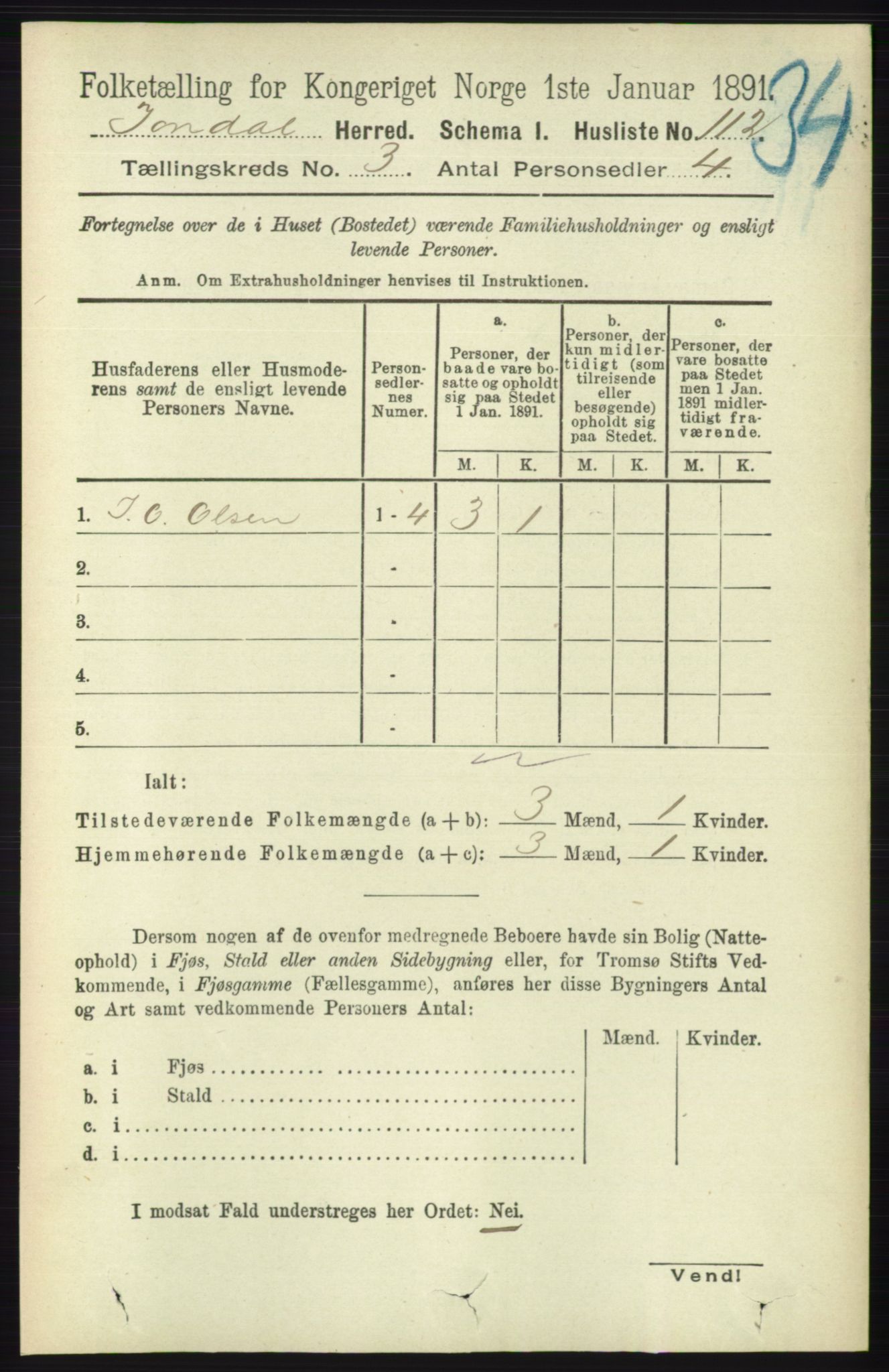 RA, 1891 census for 1227 Jondal, 1891, p. 1293