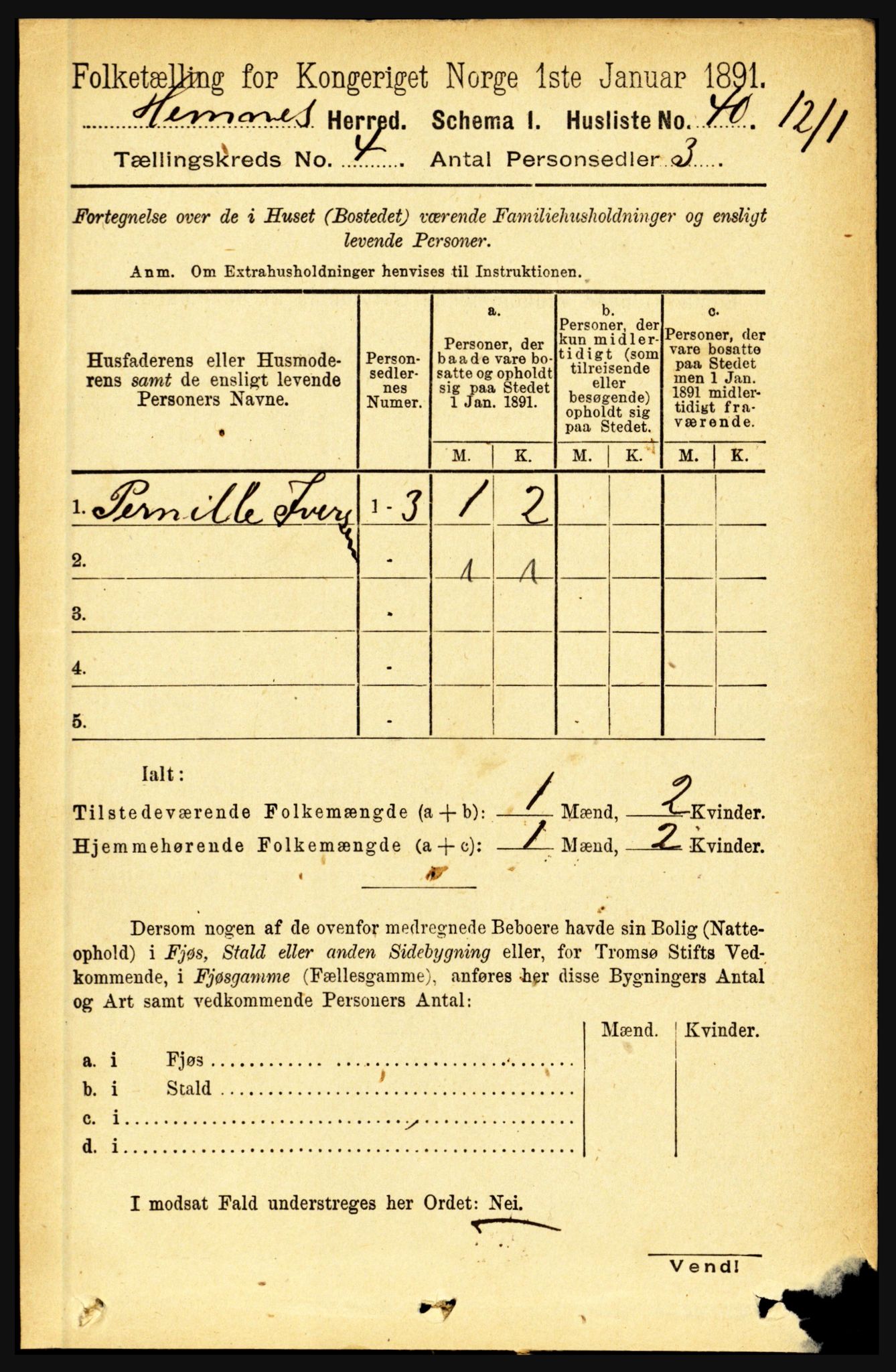 RA, 1891 census for 1832 Hemnes, 1891, p. 2240