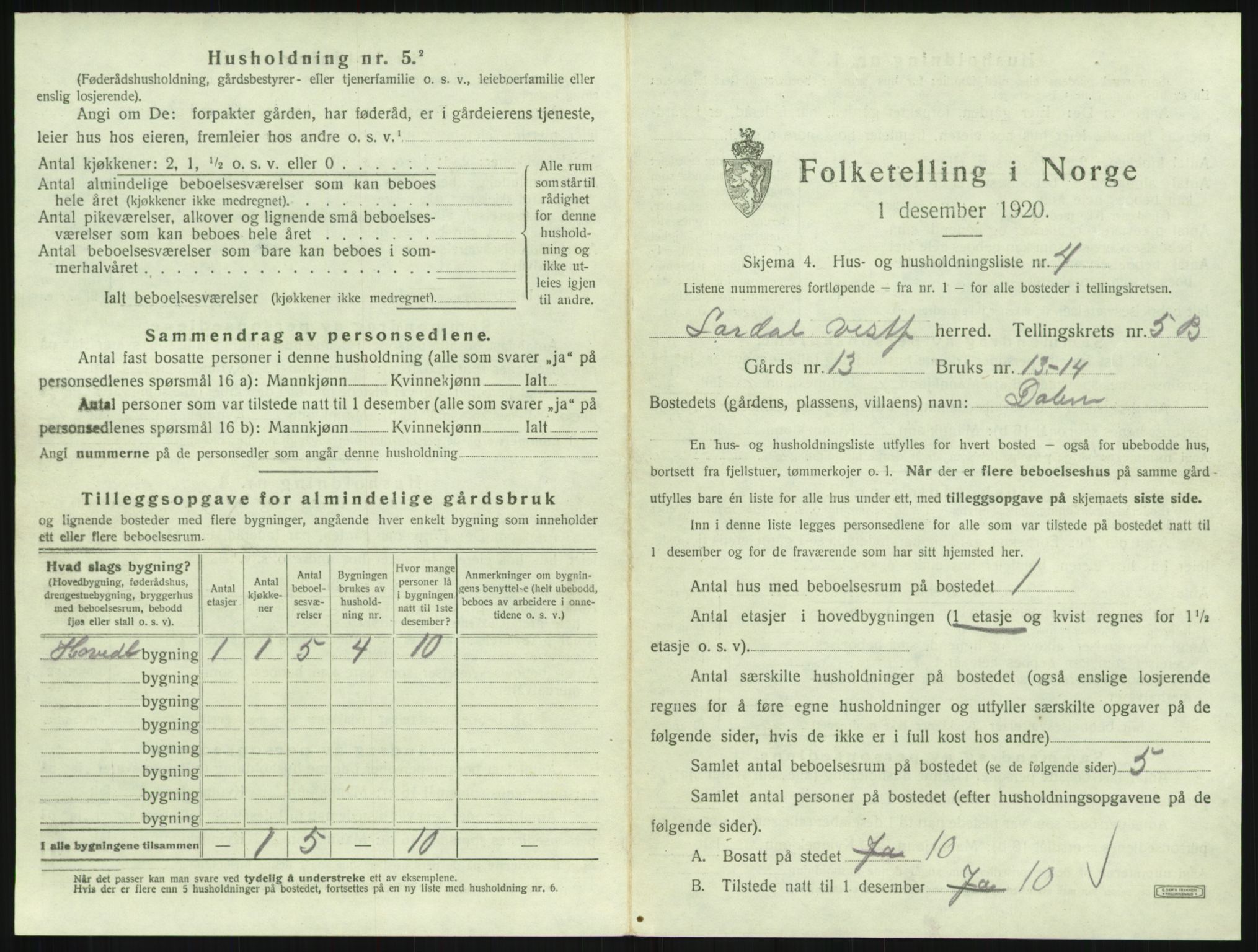 SAKO, 1920 census for Lardal, 1920, p. 827