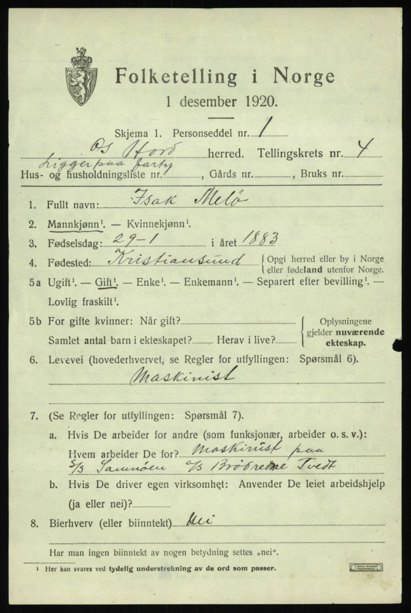 SAB, 1920 census for Os, 1920, p. 3666