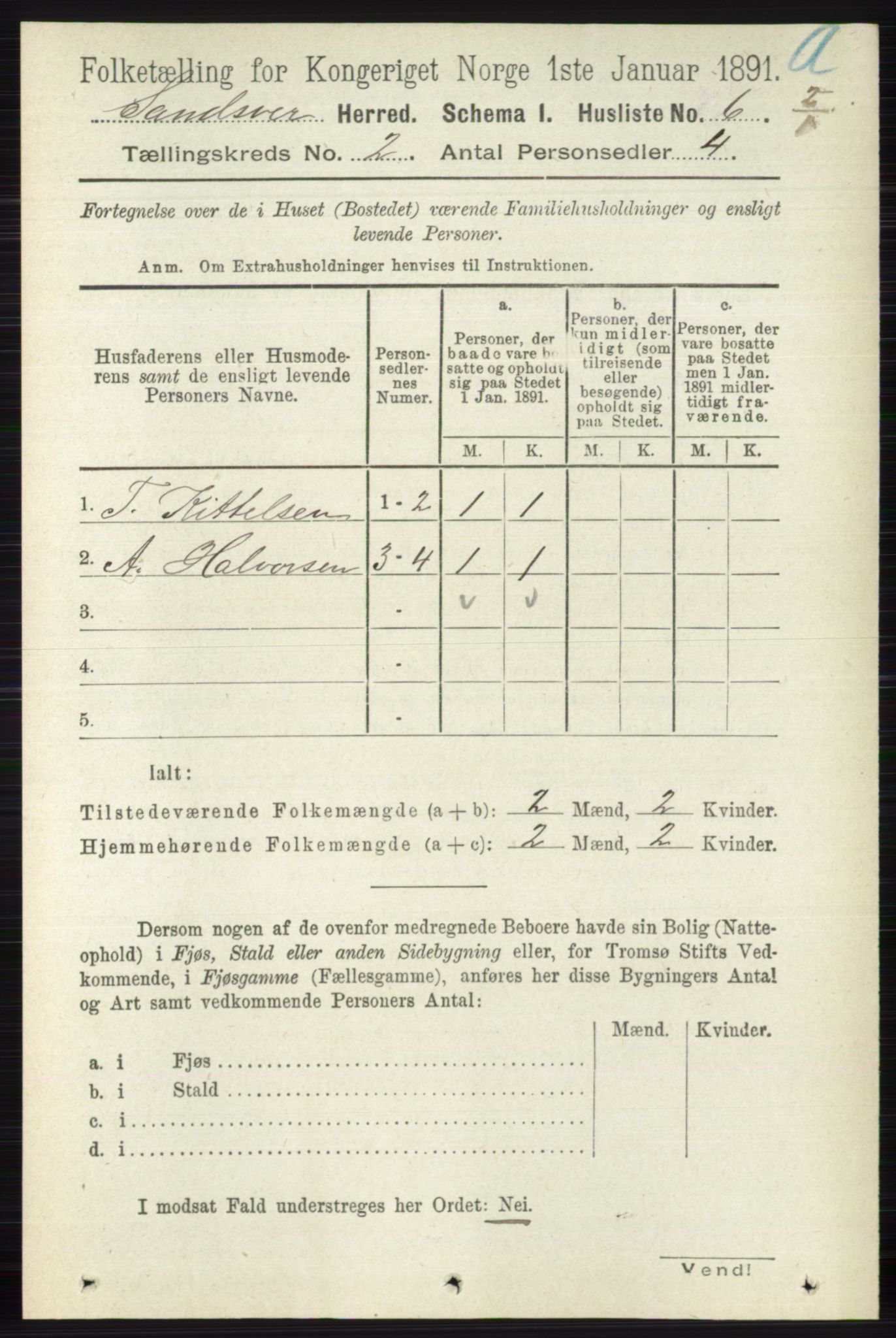 RA, 1891 census for 0629 Sandsvær, 1891, p. 597