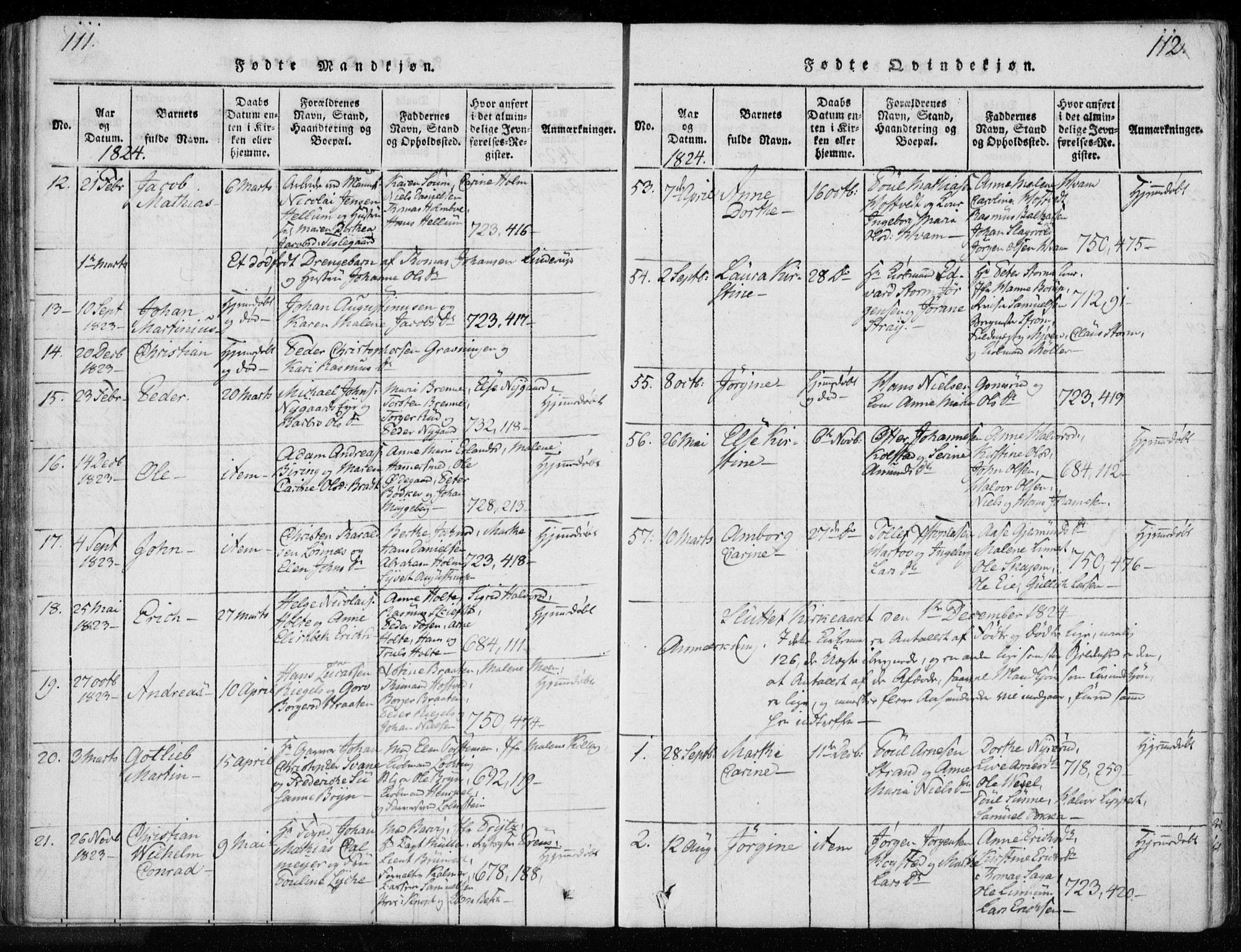 Kongsberg kirkebøker, AV/SAKO-A-22/F/Fa/L0008: Parish register (official) no. I 8, 1816-1839, p. 111-112