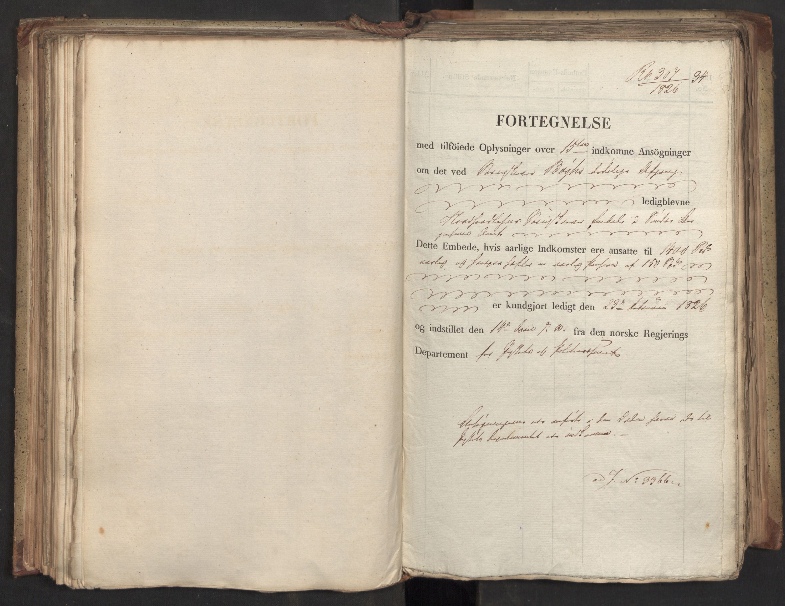 Statsrådsavdelingen i Stockholm, RA/S-1003/D/Da/L0046: Regjeringsinnstillinger nr. 3308-3500, 1826, p. 160