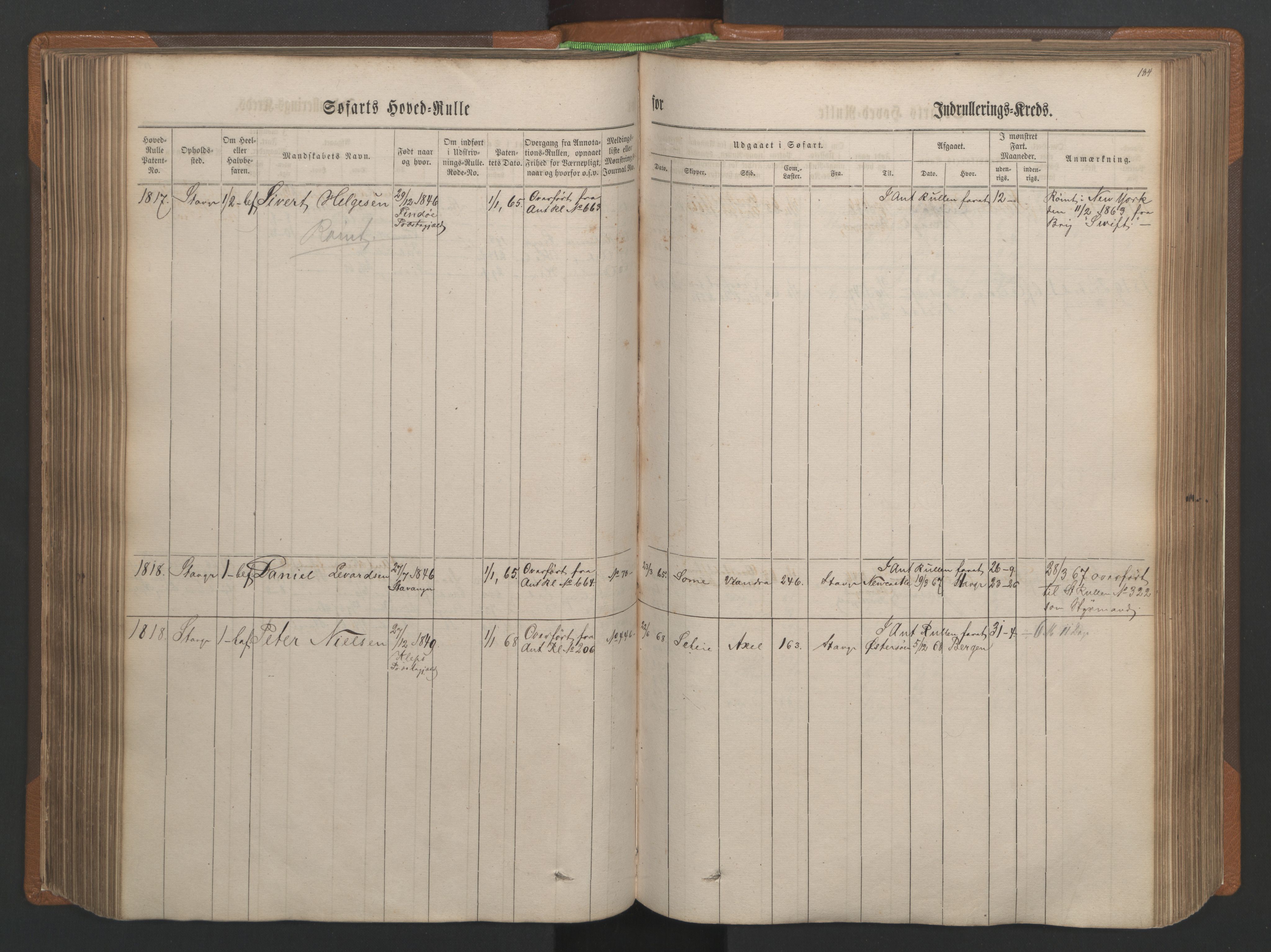 Stavanger sjømannskontor, AV/SAST-A-102006/F/Fb/Fbb/L0003: Sjøfartshovedrulle, patentnr. 1451-2270, 1863, p. 194