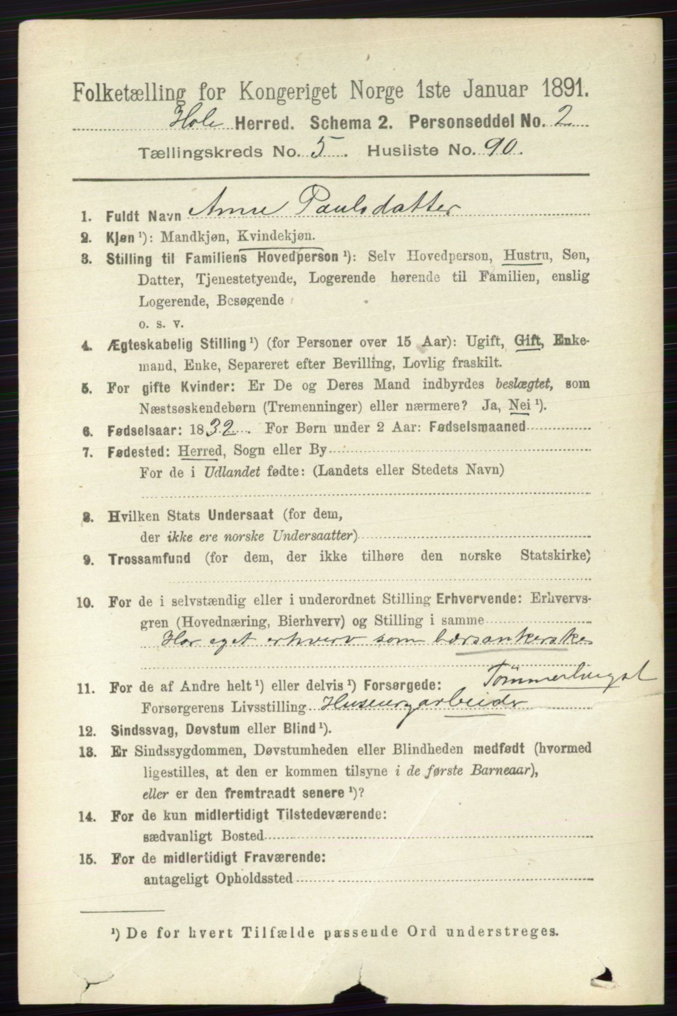 RA, 1891 census for 0612 Hole, 1891, p. 2967