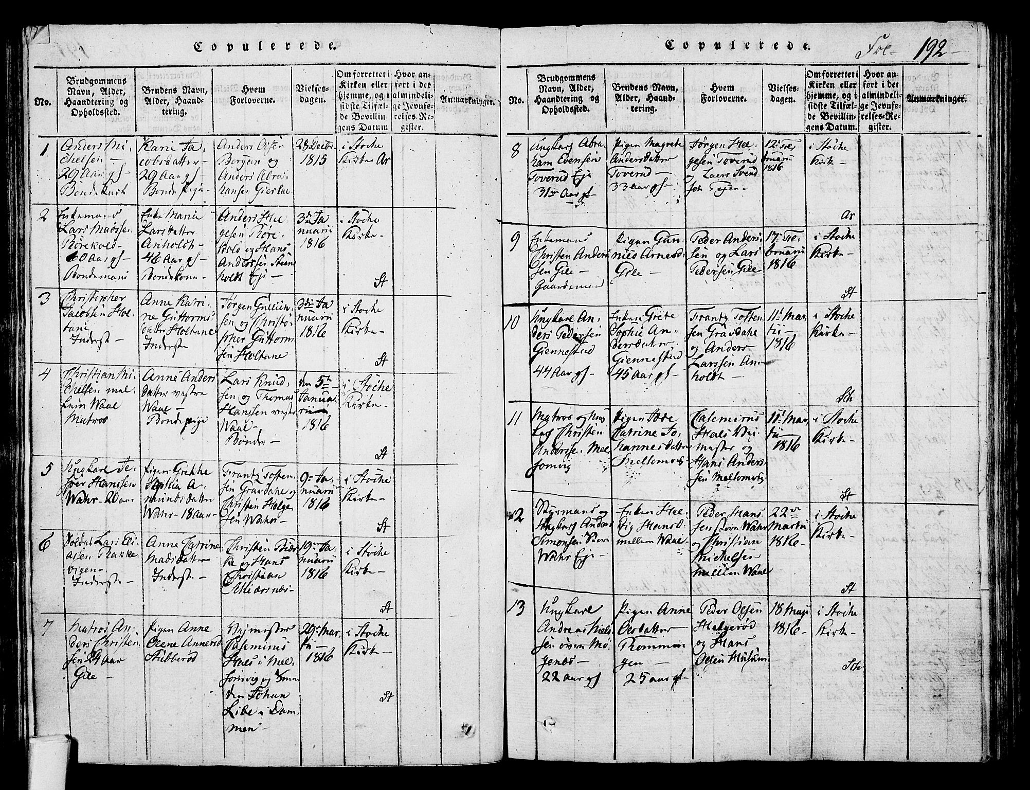 Stokke kirkebøker, AV/SAKO-A-320/F/Fa/L0005: Parish register (official) no. I 5, 1815-1826, p. 192