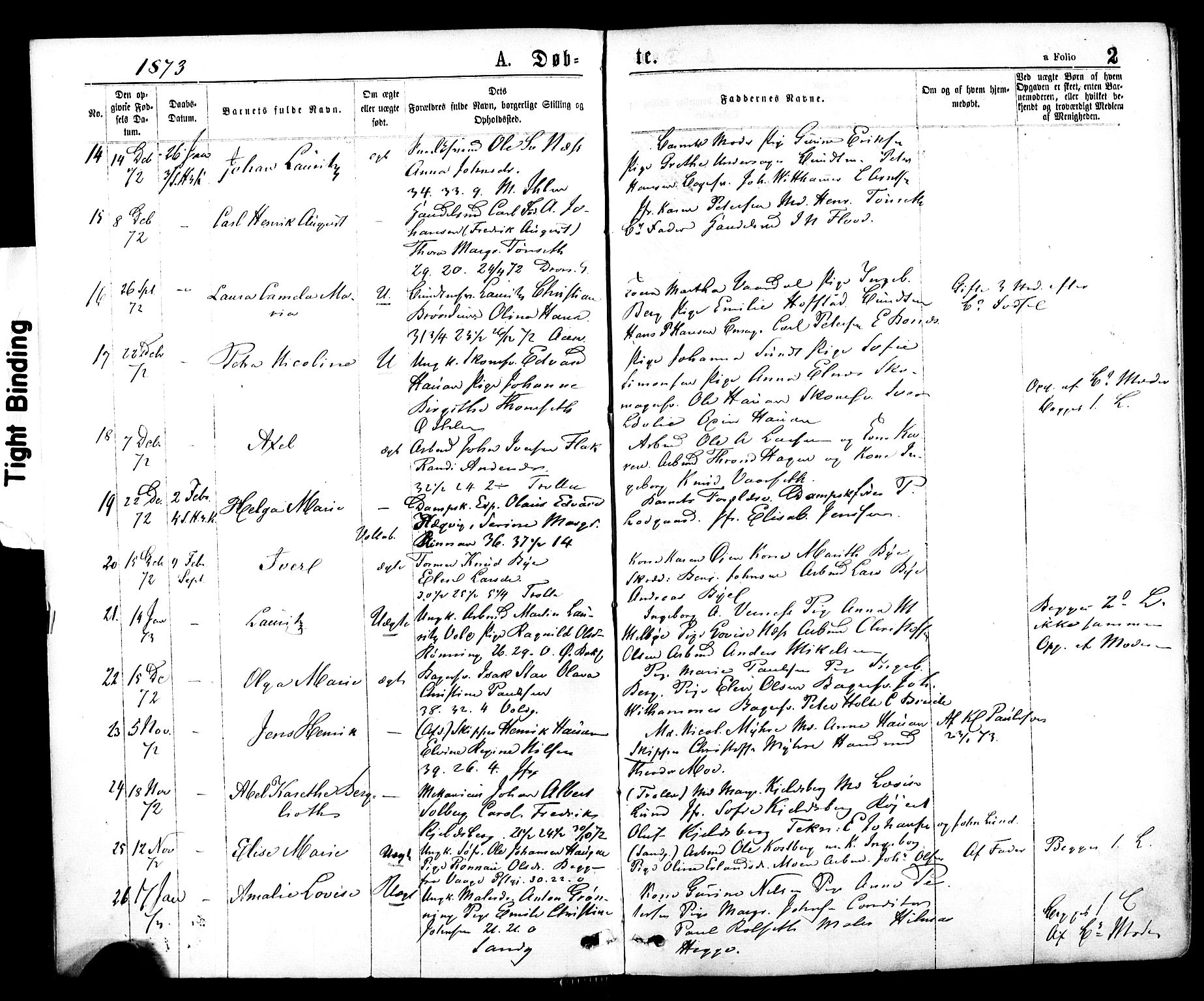 Ministerialprotokoller, klokkerbøker og fødselsregistre - Sør-Trøndelag, SAT/A-1456/602/L0118: Parish register (official) no. 602A16, 1873-1879, p. 2