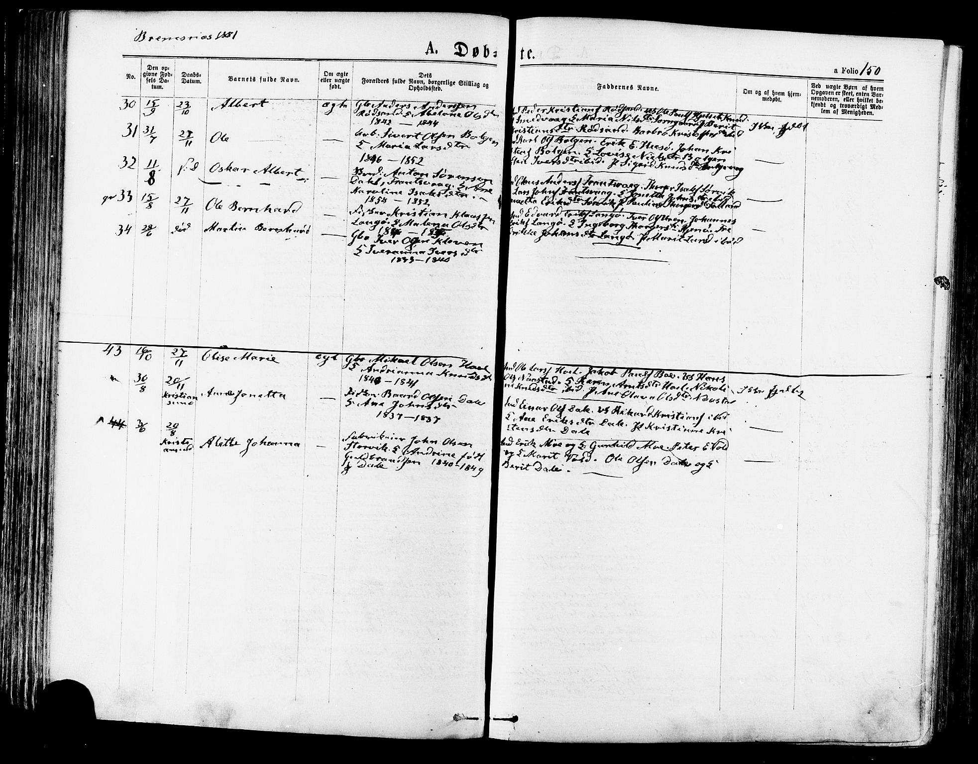 Ministerialprotokoller, klokkerbøker og fødselsregistre - Møre og Romsdal, SAT/A-1454/568/L0806: Parish register (official) no. 568A12 /3, 1878-1884, p. 150