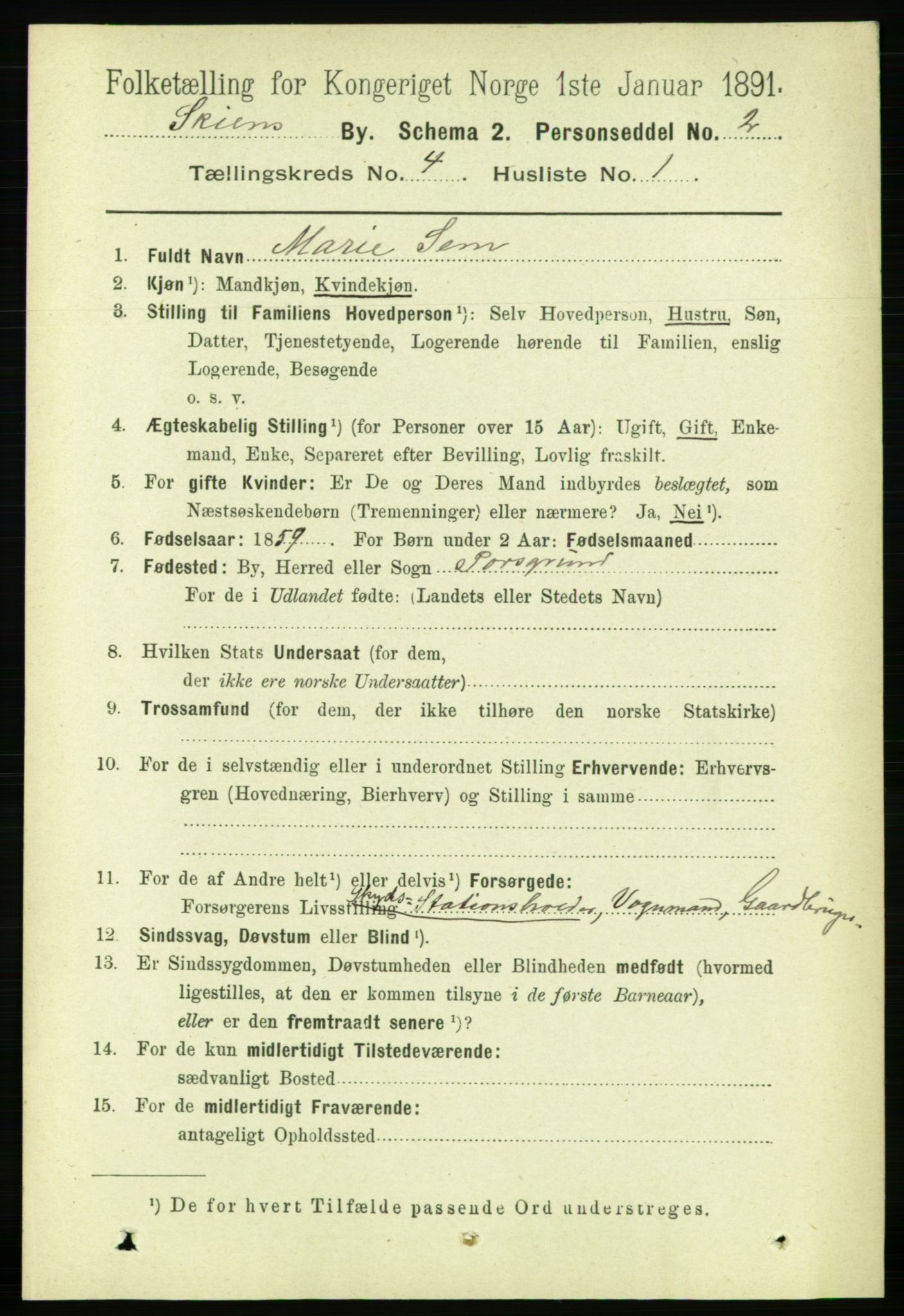 RA, 1891 census for 0806 Skien, 1891, p. 2621