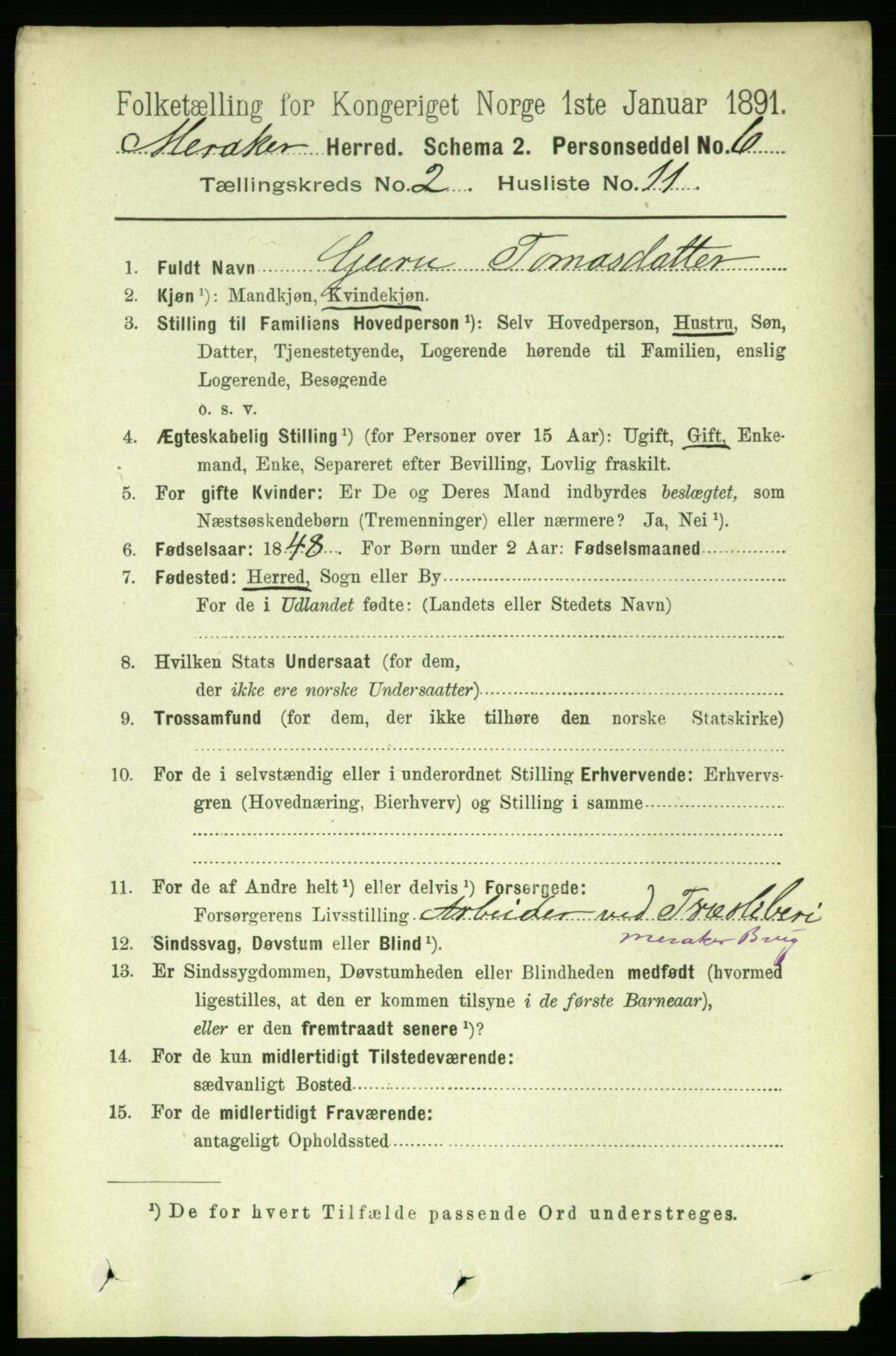 RA, 1891 census for 1711 Meråker, 1891, p. 645