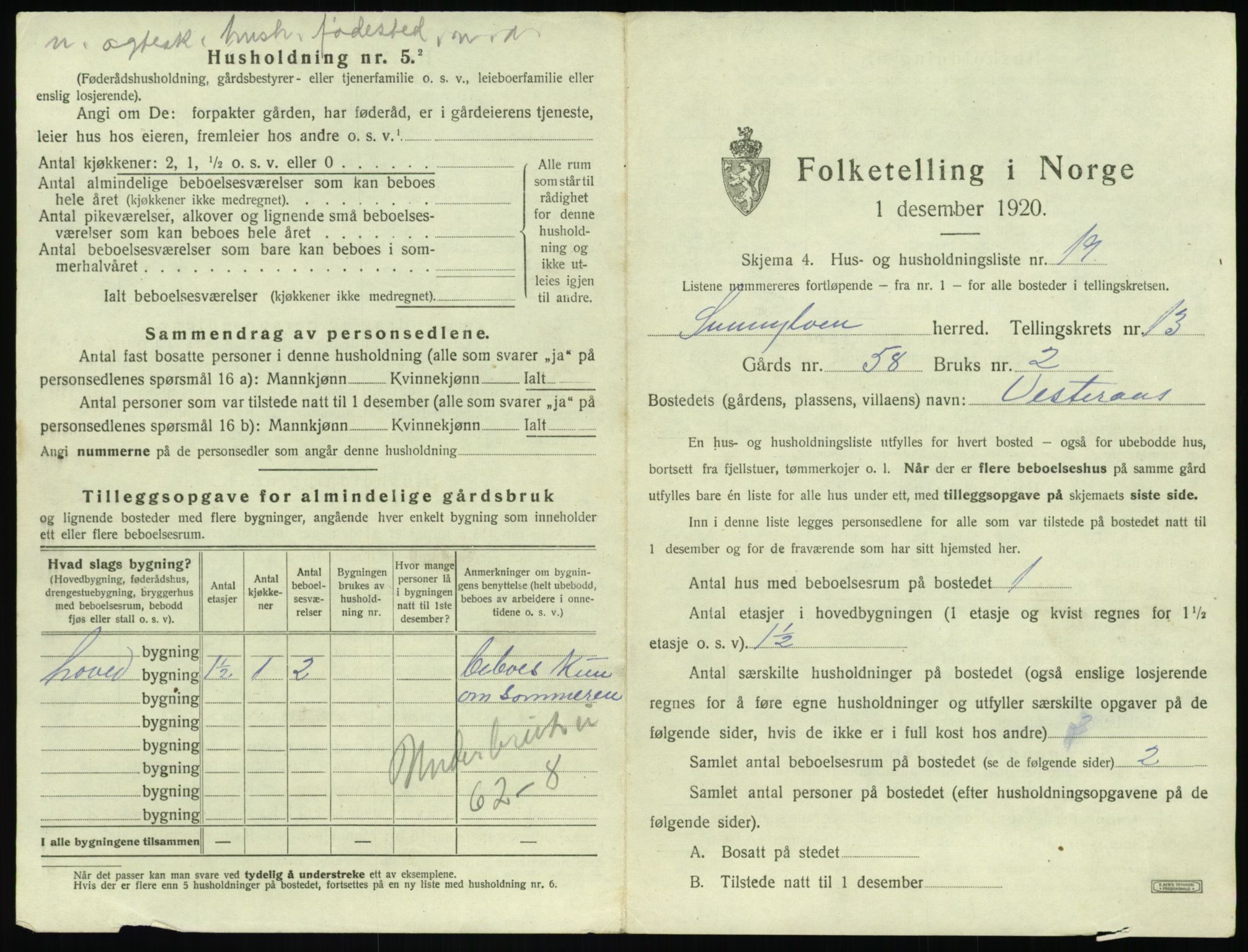 SAT, 1920 census for Sunnylven, 1920, p. 602