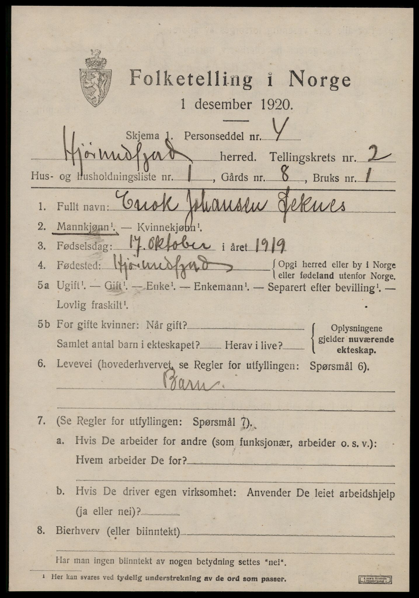 SAT, 1920 census for Hjørundfjord, 1920, p. 753