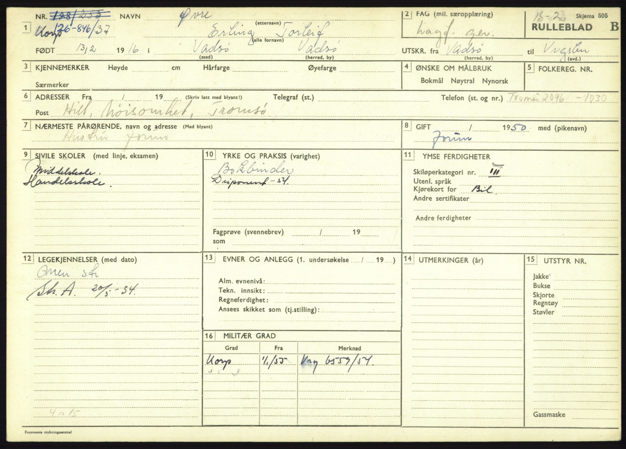 Forsvaret, Troms infanteriregiment nr. 16, AV/RA-RAFA-3146/P/Pa/L0021: Rulleblad for regimentets menige mannskaper, årsklasse 1937, 1937, p. 1229