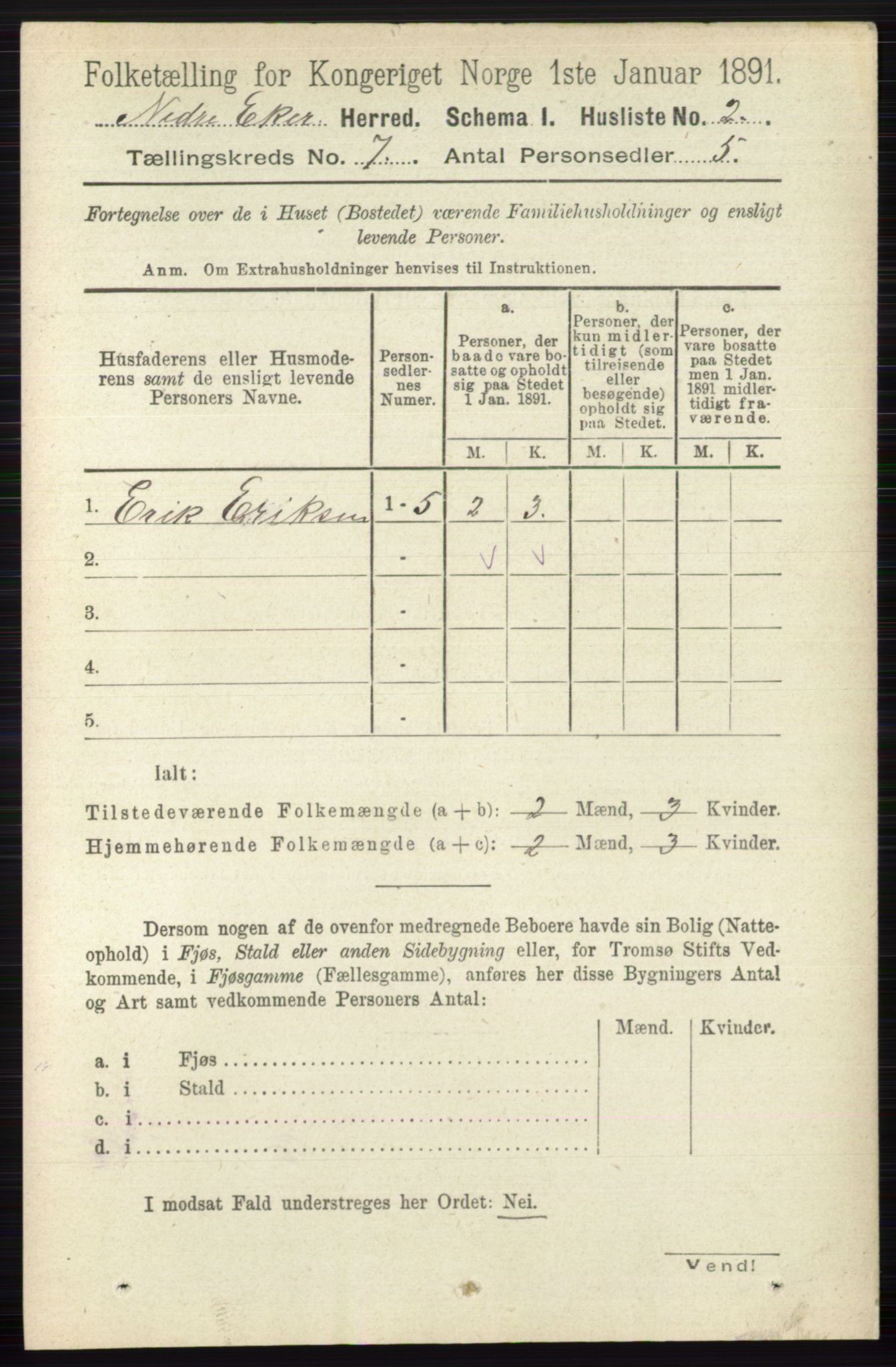 RA, 1891 census for 0625 Nedre Eiker, 1891, p. 3341