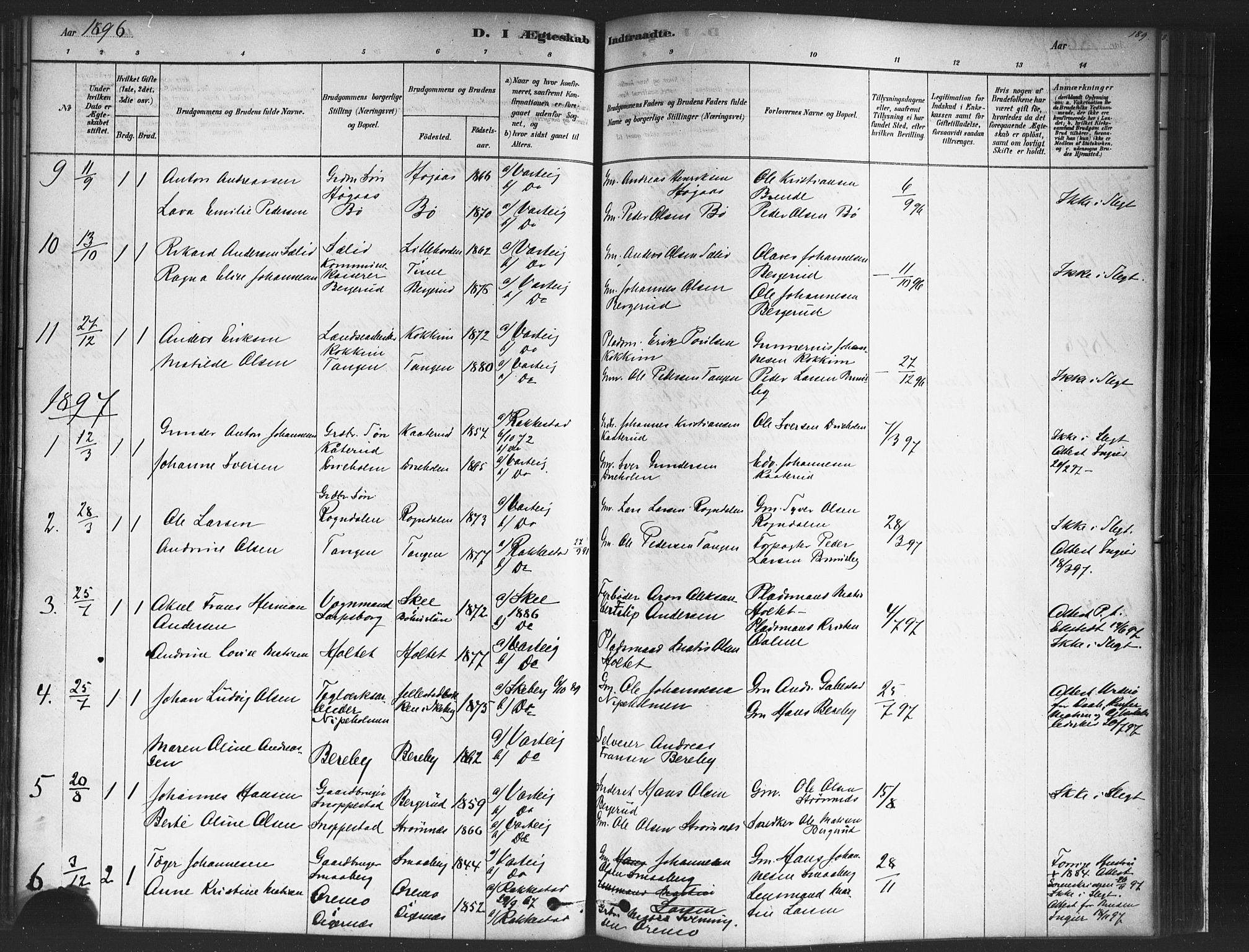 Varteig prestekontor Kirkebøker, SAO/A-10447a/F/Fa/L0002: Parish register (official) no. 2, 1878-1899, p. 189