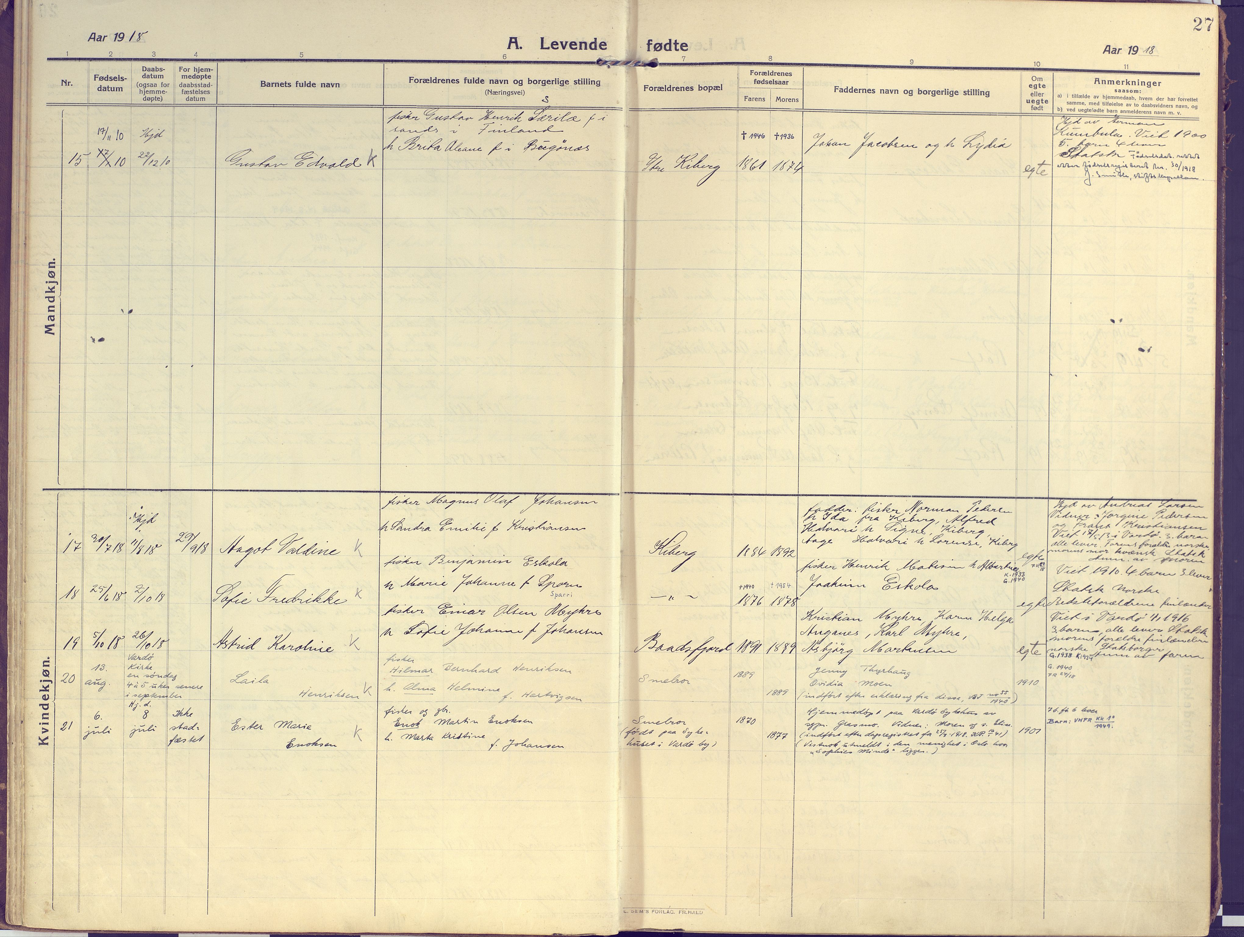 Vardø sokneprestkontor, SATØ/S-1332/H/Ha/L0013kirke: Parish register (official) no. 13, 1912-1928, p. 27