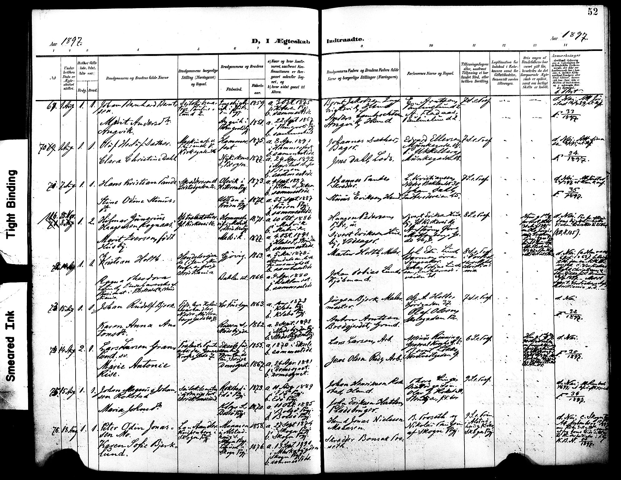 Ministerialprotokoller, klokkerbøker og fødselsregistre - Sør-Trøndelag, AV/SAT-A-1456/604/L0198: Parish register (official) no. 604A19, 1893-1900, p. 52