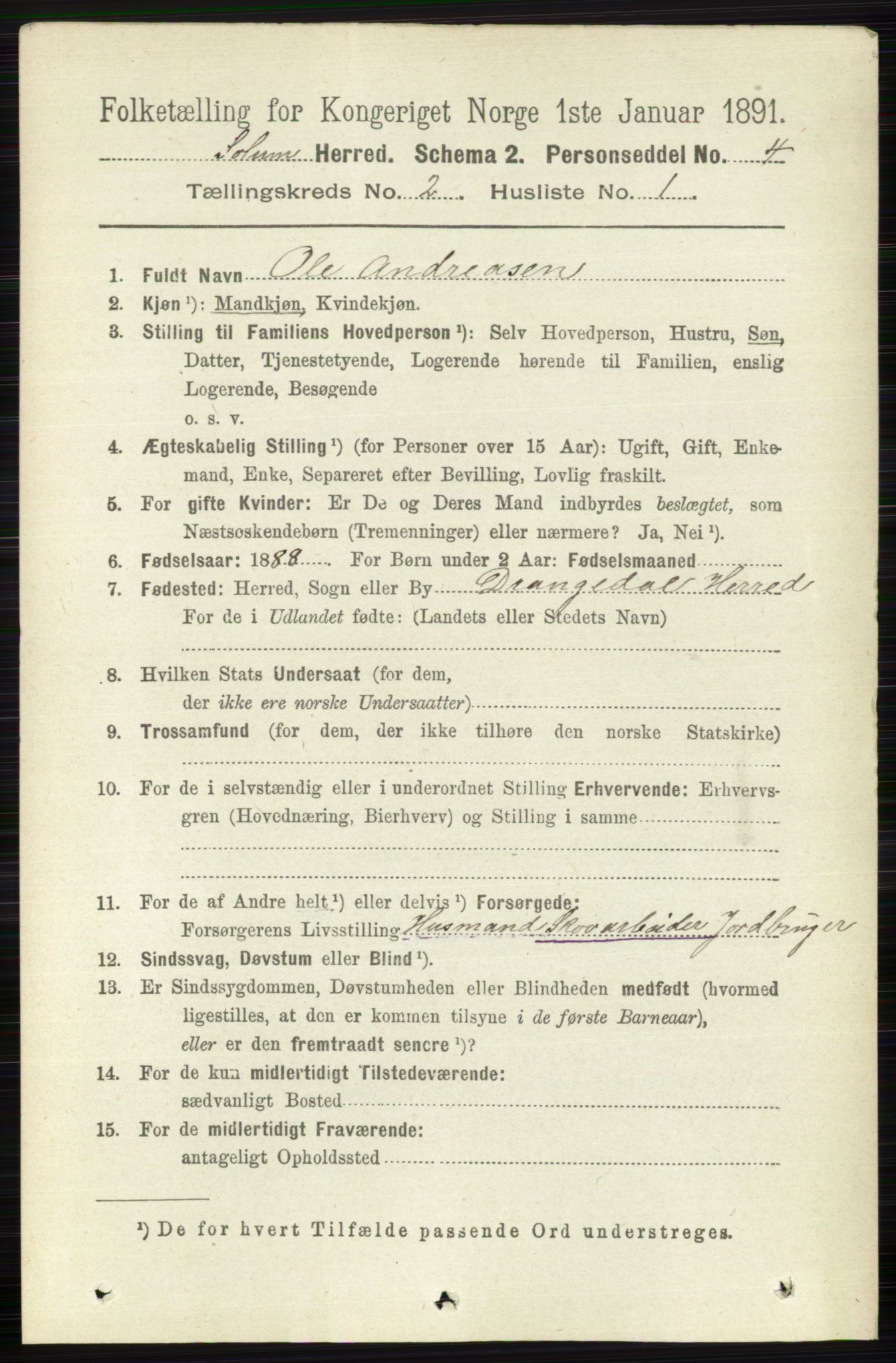 RA, 1891 census for 0818 Solum, 1891, p. 120