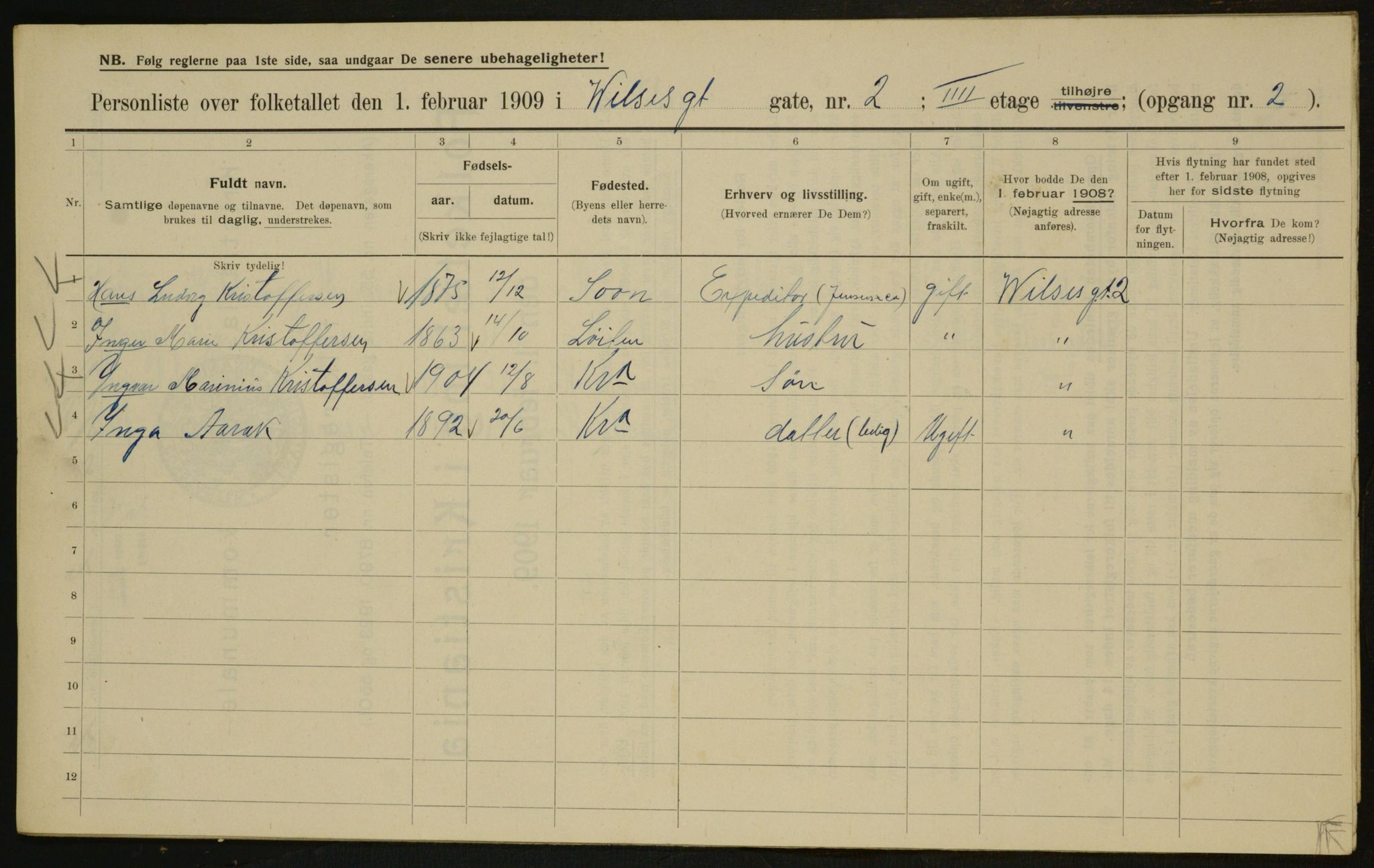 OBA, Municipal Census 1909 for Kristiania, 1909, p. 116451