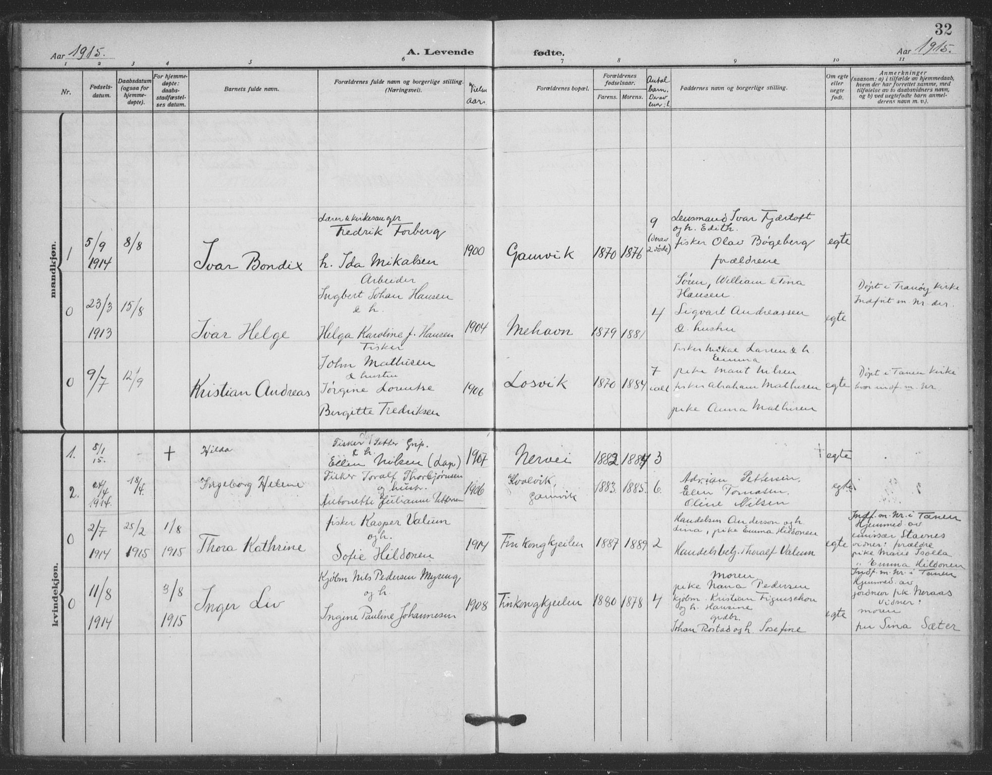 Tana sokneprestkontor, SATØ/S-1334/H/Ha/L0008kirke: Parish register (official) no. 8, 1908-1920, p. 32