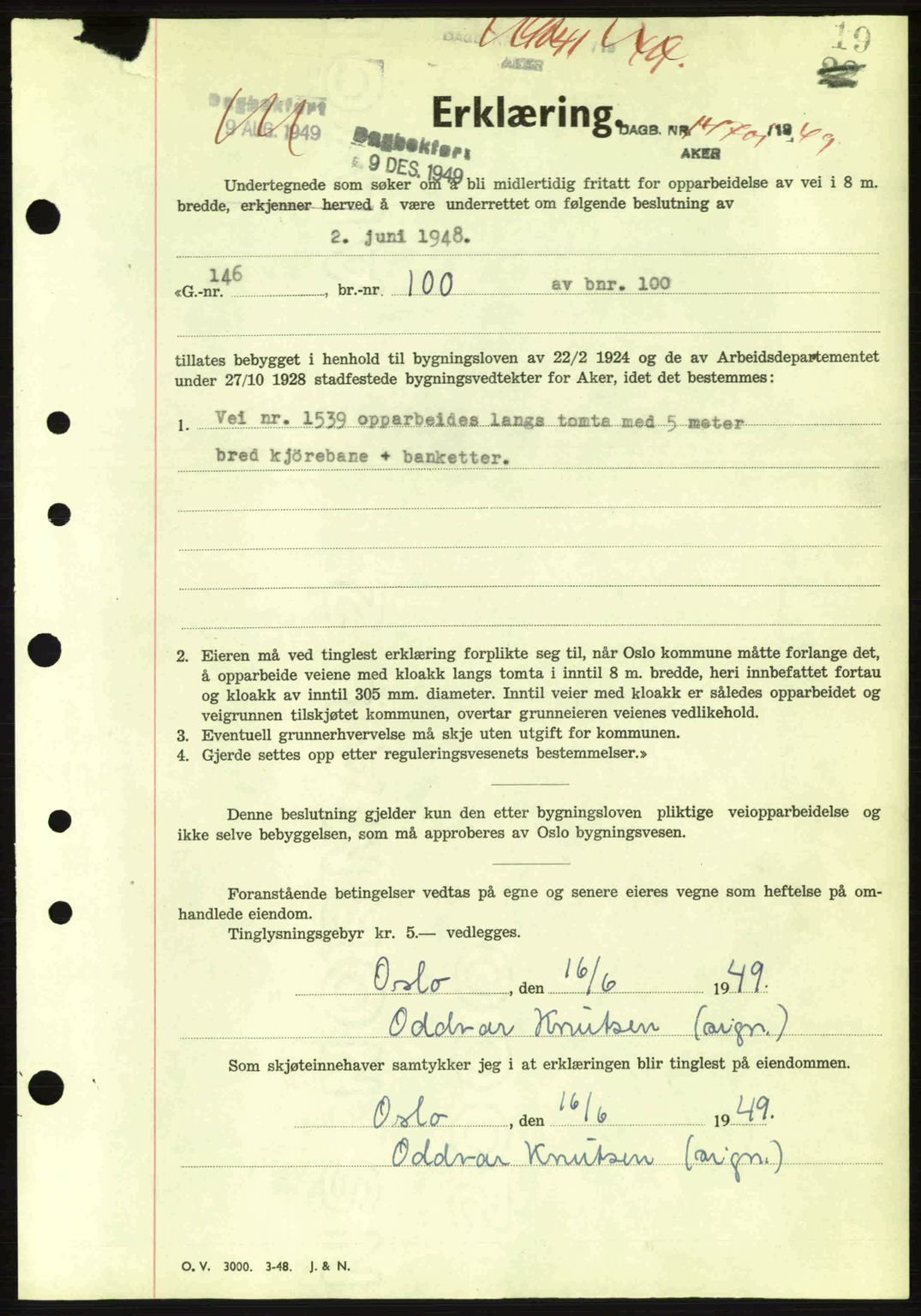 Oslo byskriverembete, AV/SAO-A-10227/G/Gb/Gbd/Gbda/L0017: Mortgage book no. A215, 1949-1950, Diary no: : 14701/1949