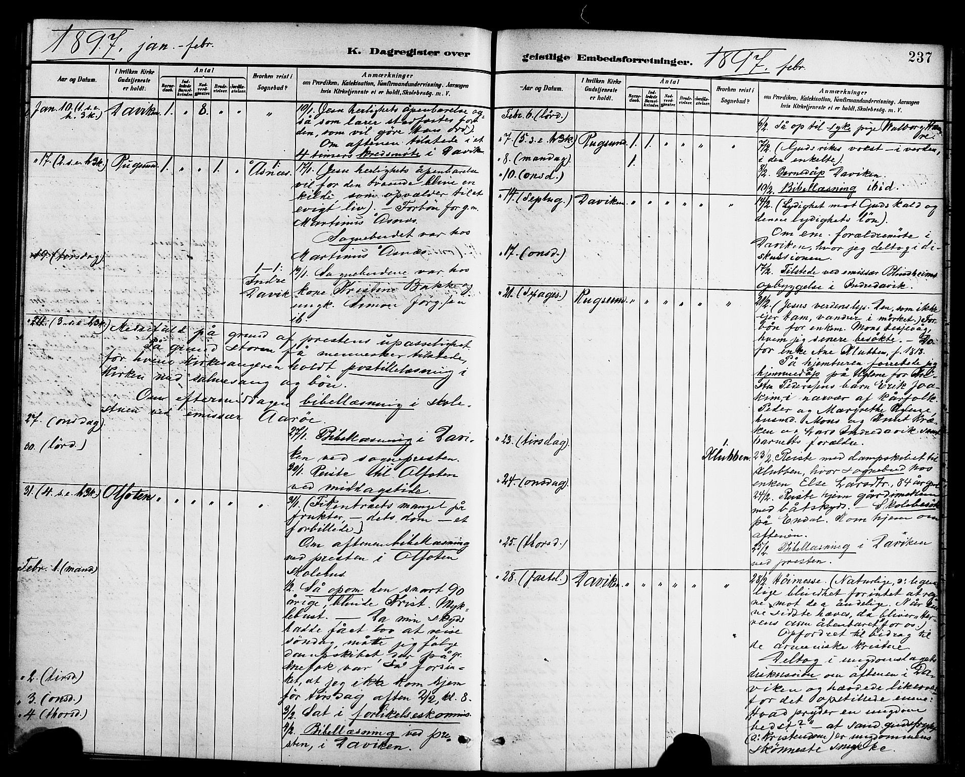 Davik sokneprestembete, SAB/A-79701/H/Haa/Haab/L0001: Parish register (official) no. B 1, 1882-1900, p. 237