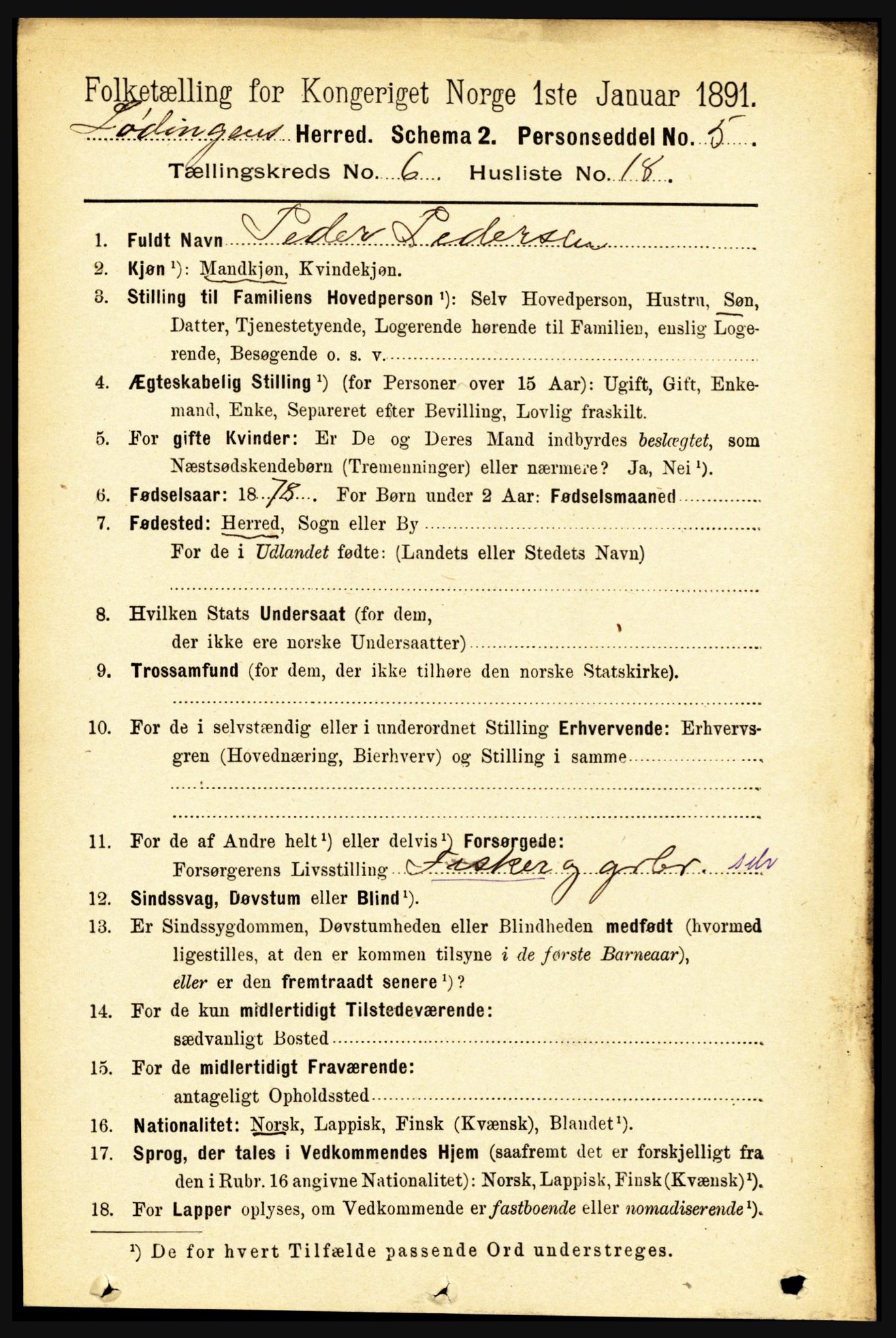 RA, 1891 census for 1851 Lødingen, 1891, p. 2880