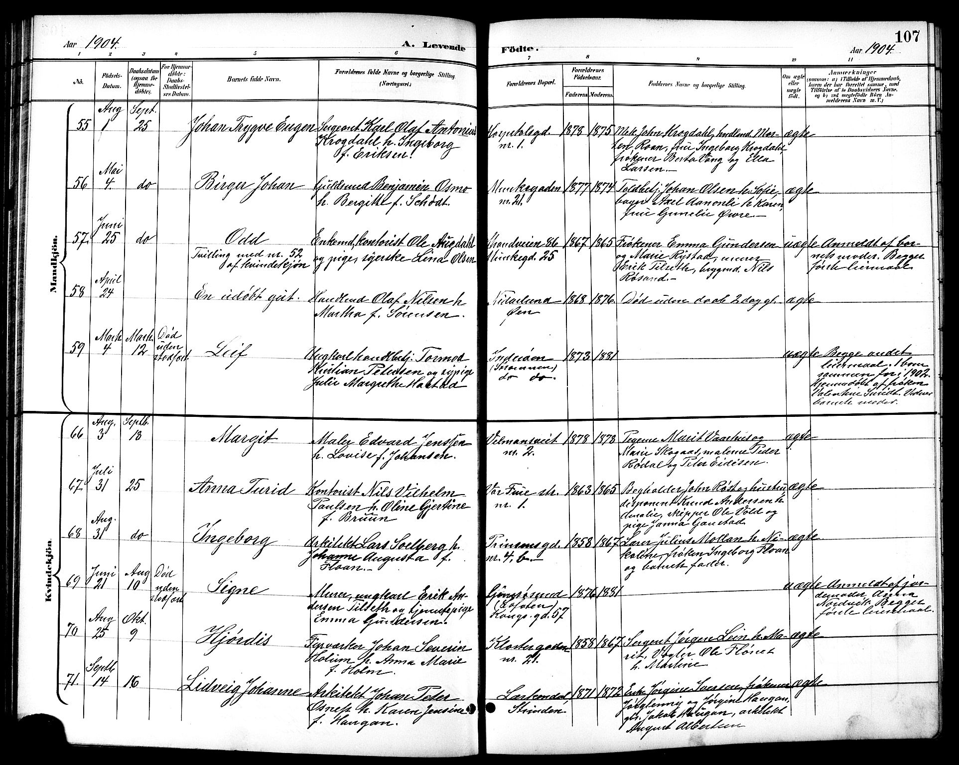 Ministerialprotokoller, klokkerbøker og fødselsregistre - Sør-Trøndelag, AV/SAT-A-1456/601/L0094: Parish register (copy) no. 601C12, 1898-1911, p. 107