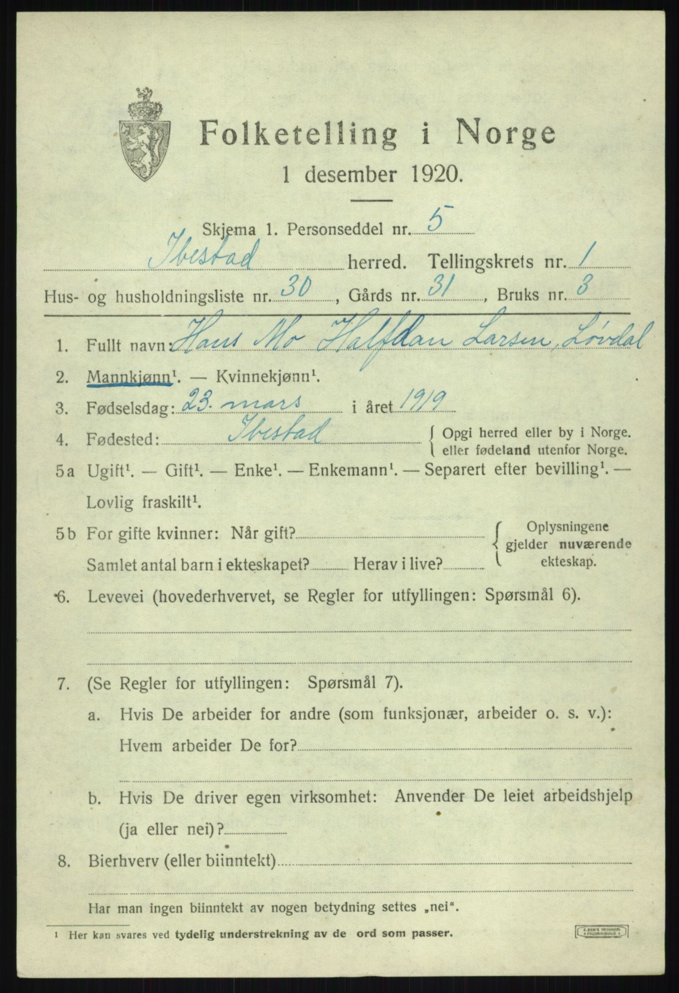 SATØ, 1920 census for Ibestad, 1920, p. 2371