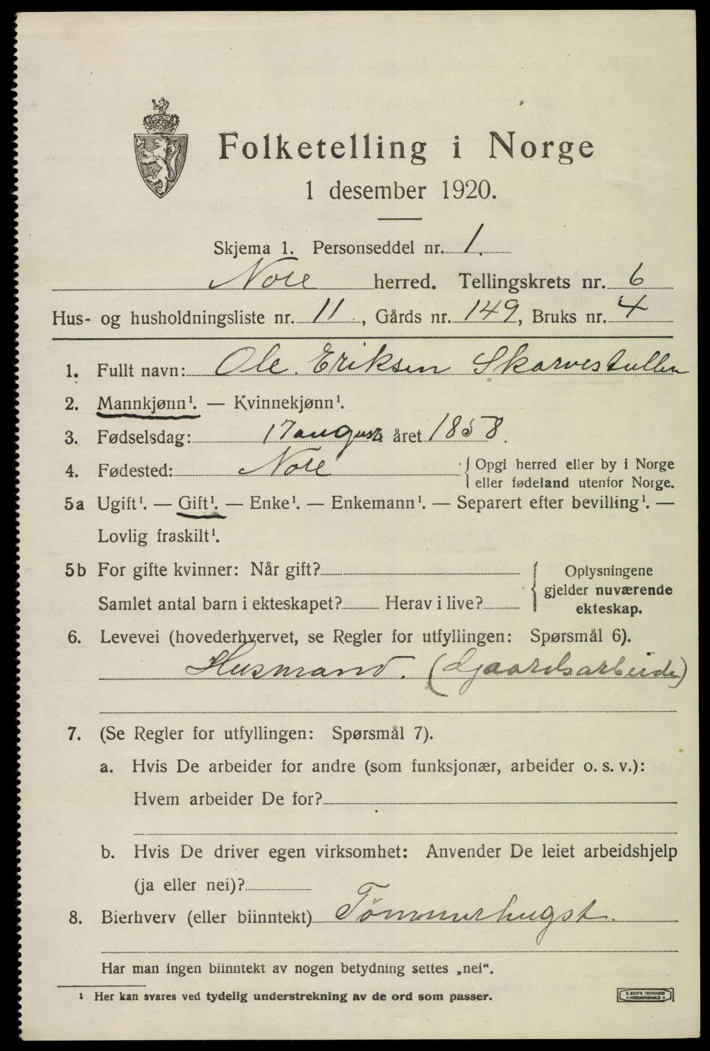 SAKO, 1920 census for Nore, 1920, p. 2614