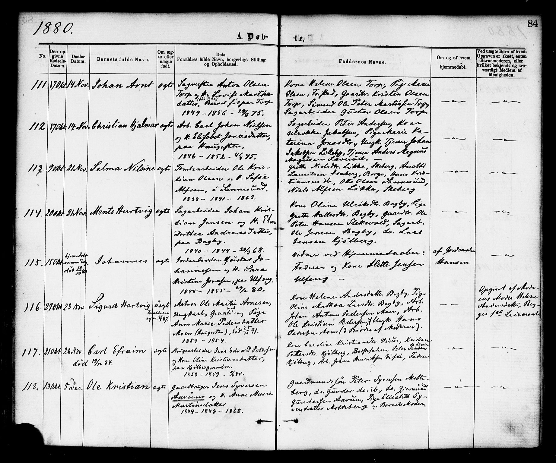 Borge prestekontor Kirkebøker, AV/SAO-A-10903/F/Fa/L0007: Parish register (official) no. I 7, 1875-1886, p. 84