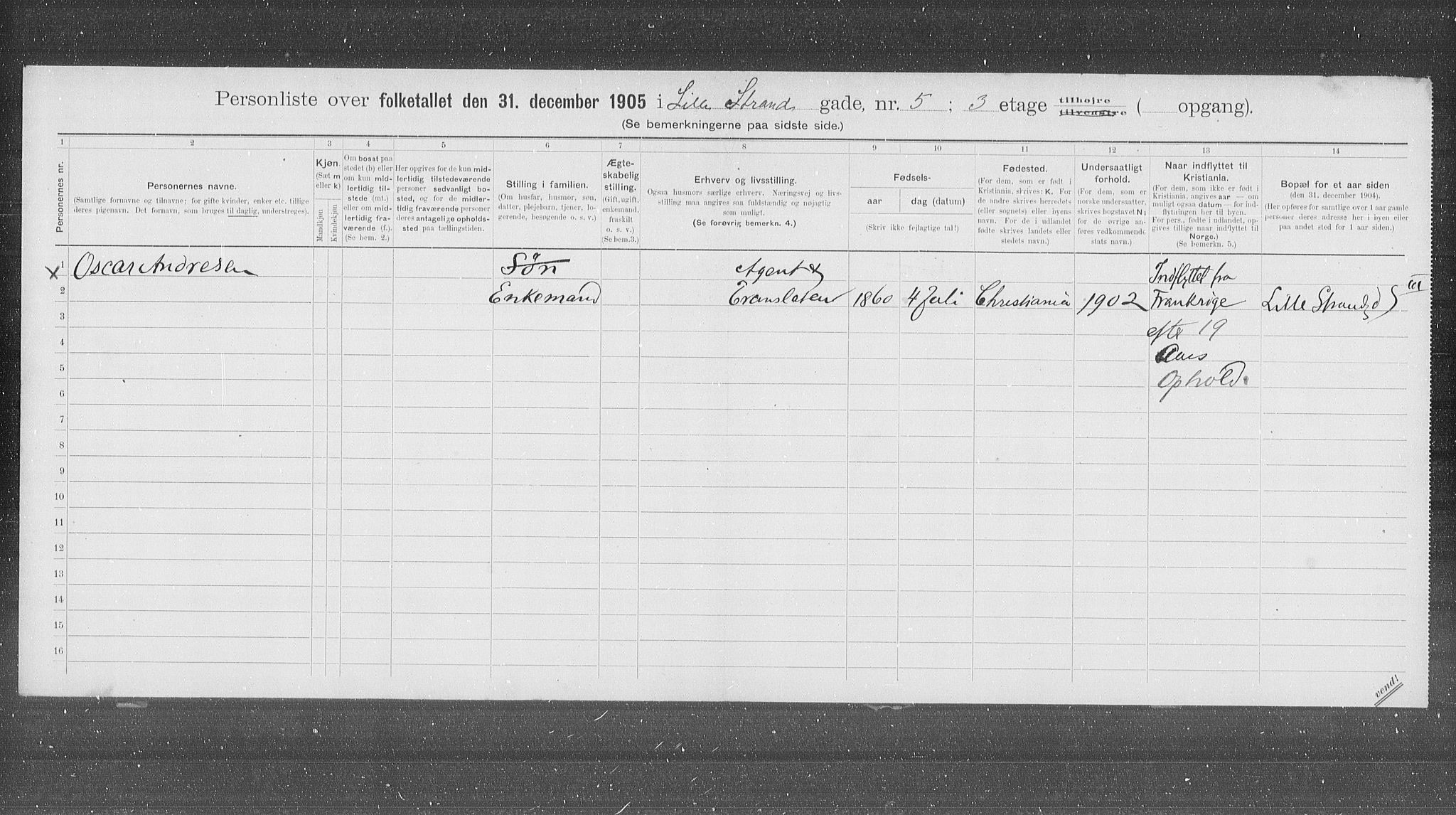 OBA, Municipal Census 1905 for Kristiania, 1905, p. 30267