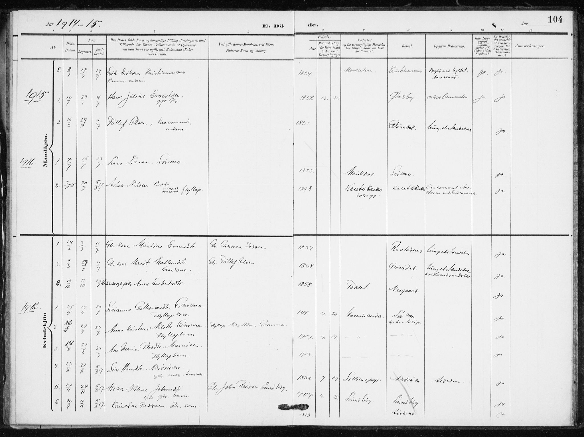 Målselv sokneprestembete, SATØ/S-1311/G/Ga/Gaa/L0012kirke: Parish register (official) no. 12, 1903-1920, p. 104