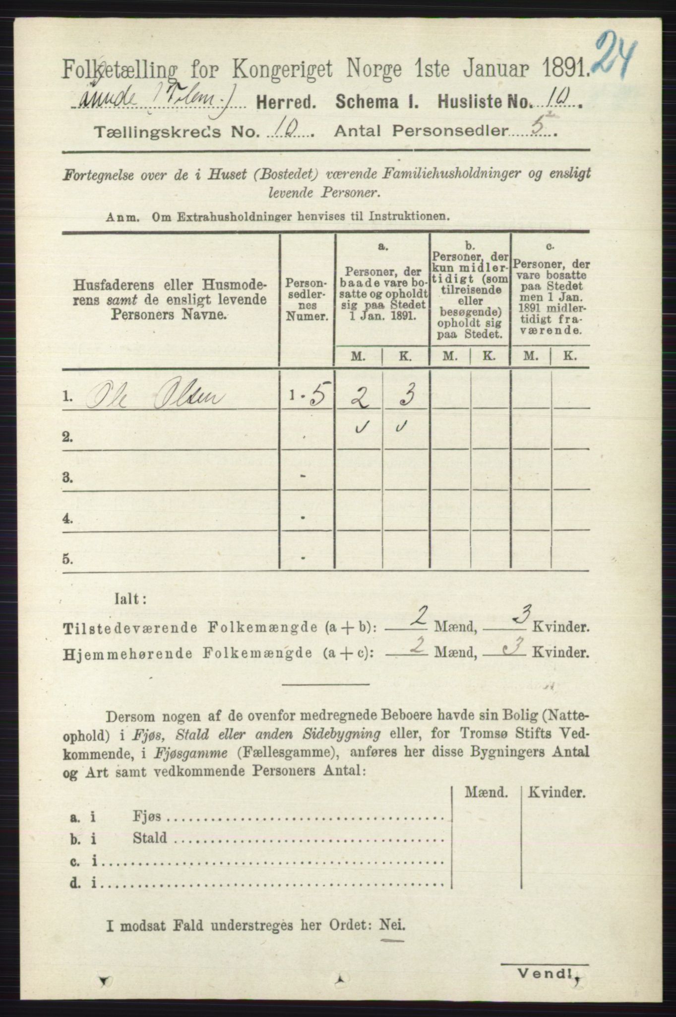 RA, 1891 census for 0820 Lunde, 1891, p. 2856