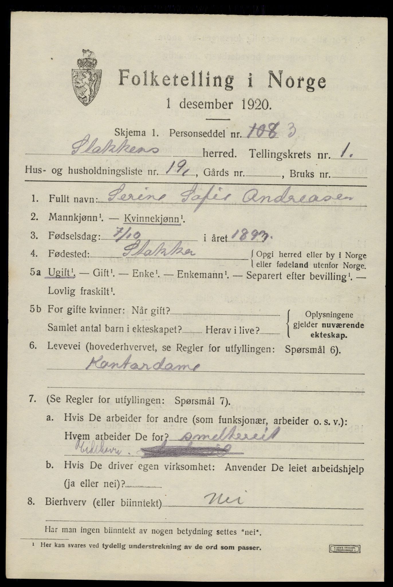 SAK, 1920 census for Stokken, 1920, p. 786